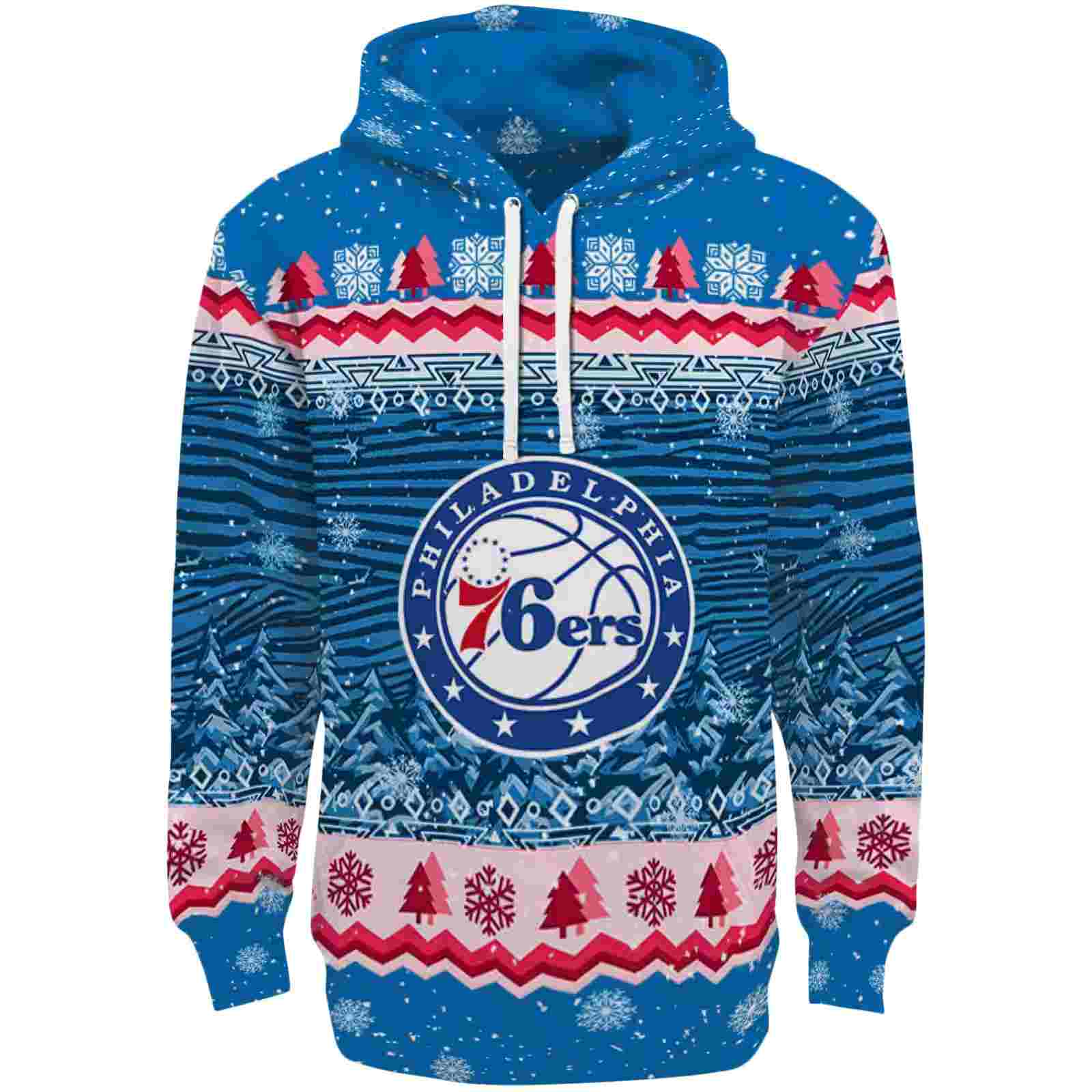 Philadelphia 76ers Christmas Trees Blue Hoodie