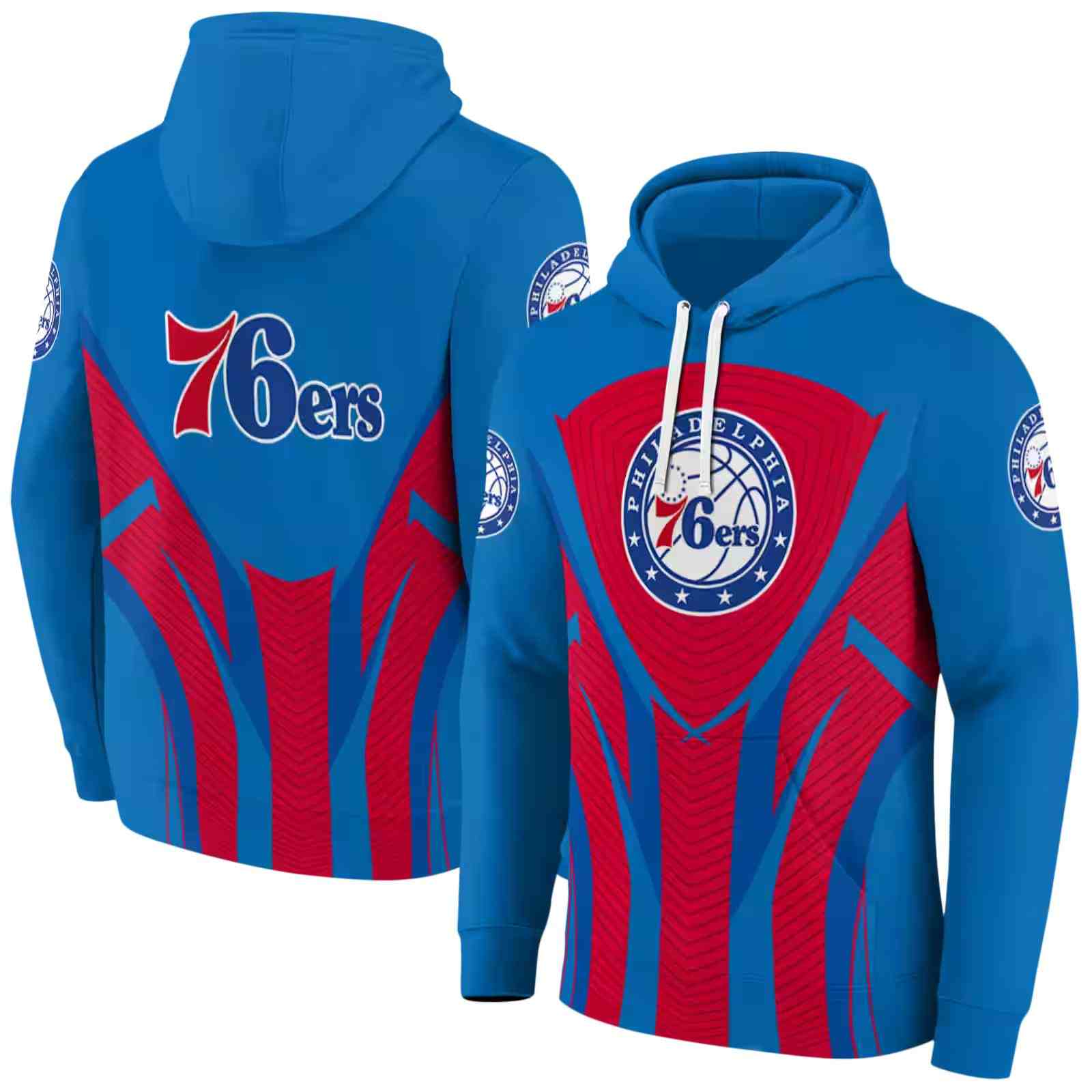 philadelphia 76ers concentric lines blue black hoodie fashion forward