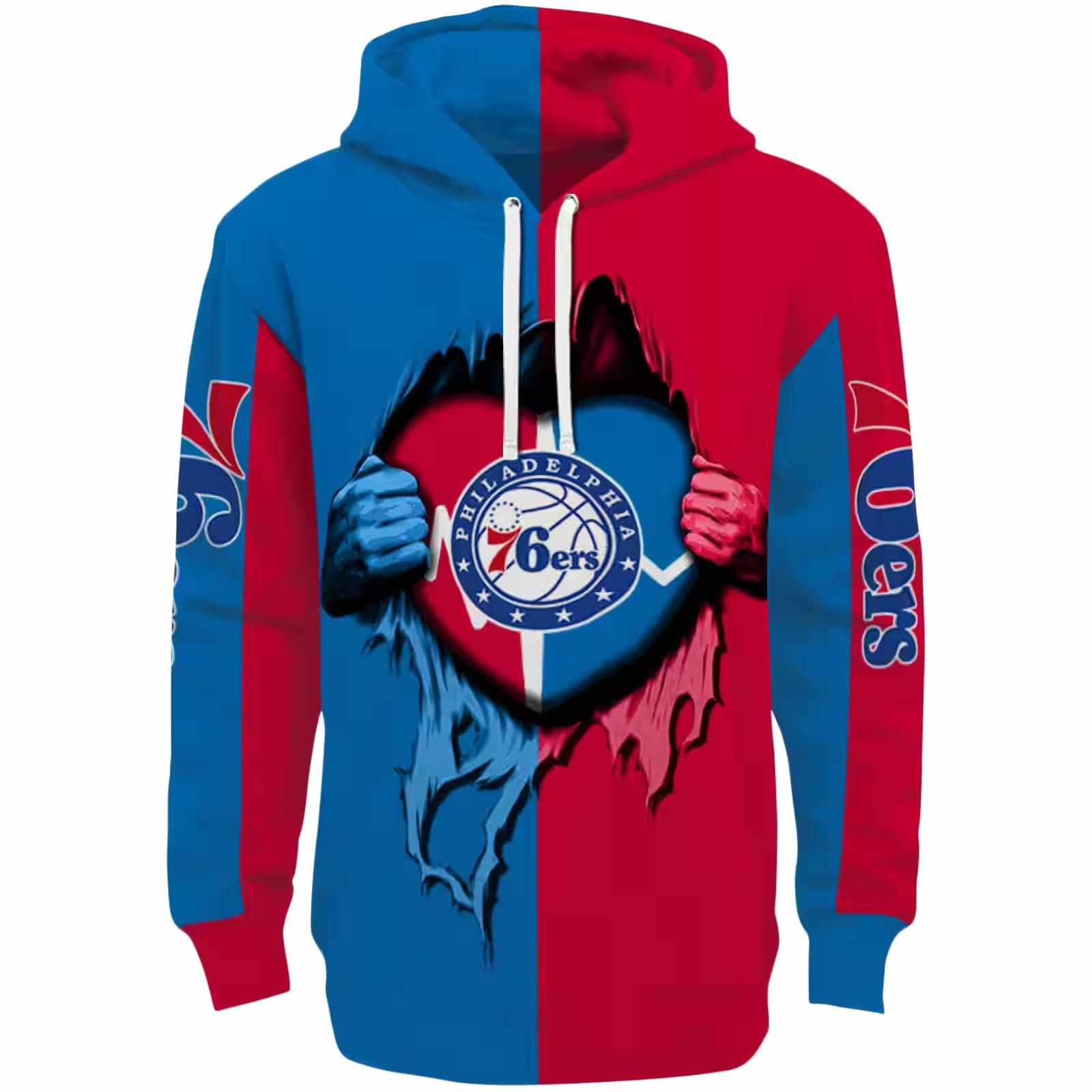 Philadelphia 76ers Heartbeat Graphic Blue Hoodie