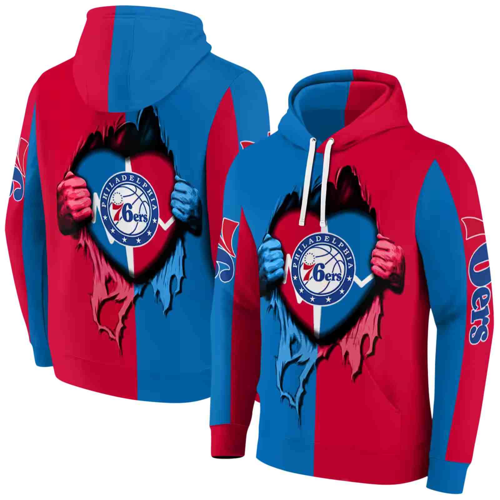 philadelphia 76ers heartbeat graphic blue hoodie fashion forward