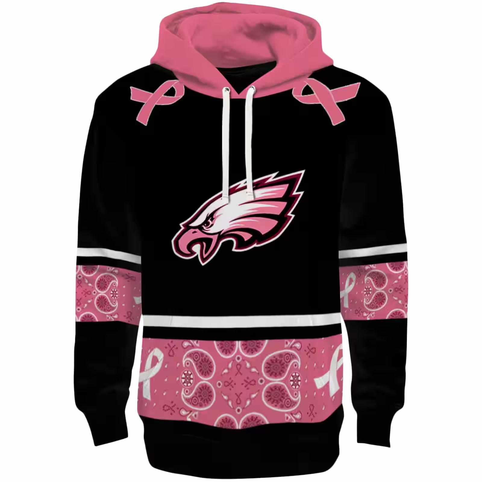 Philadelphia Eagles Awareness Ribbon Black Pink Hoodie