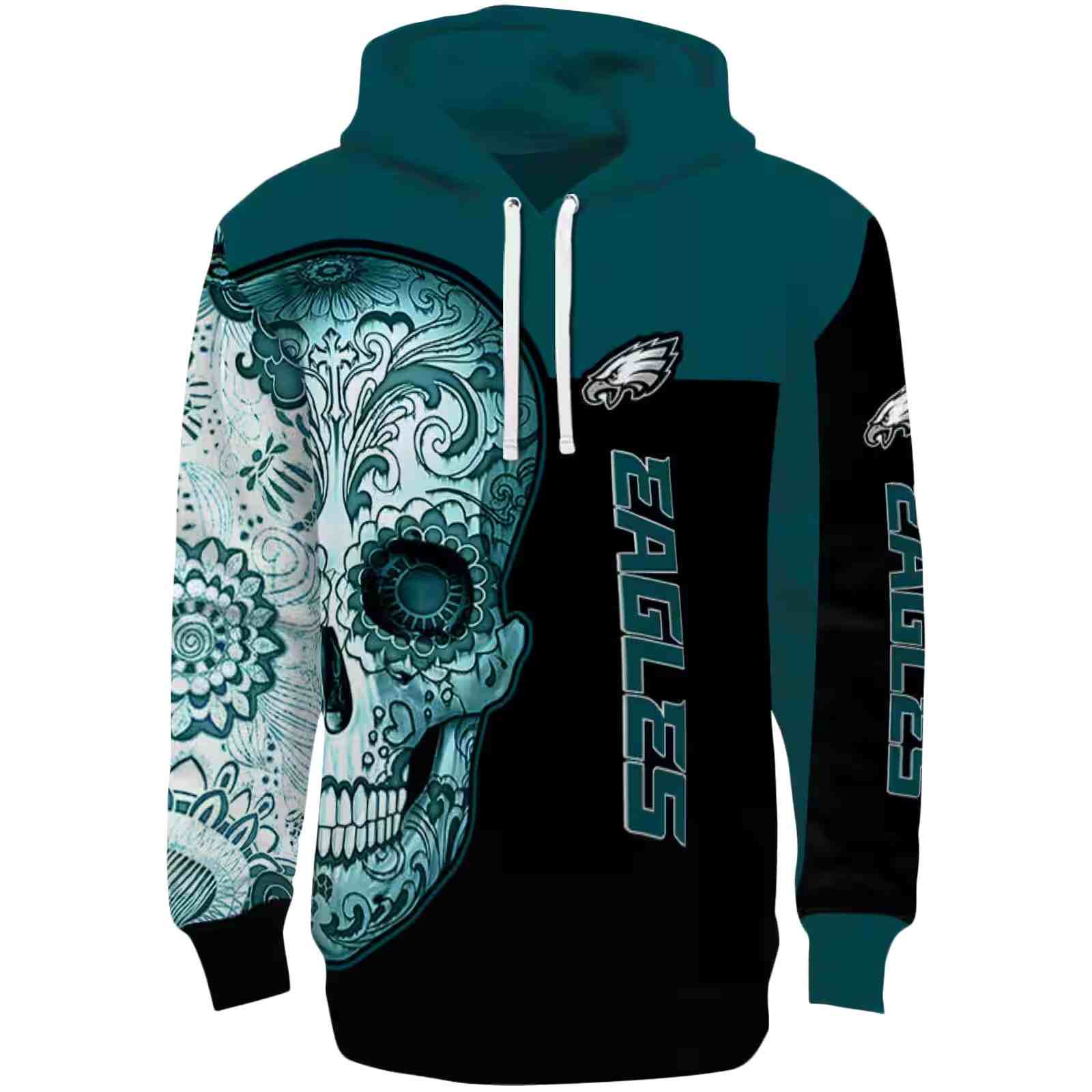 Philadelphia Eagles Sugar Skull Green Black Hoodie