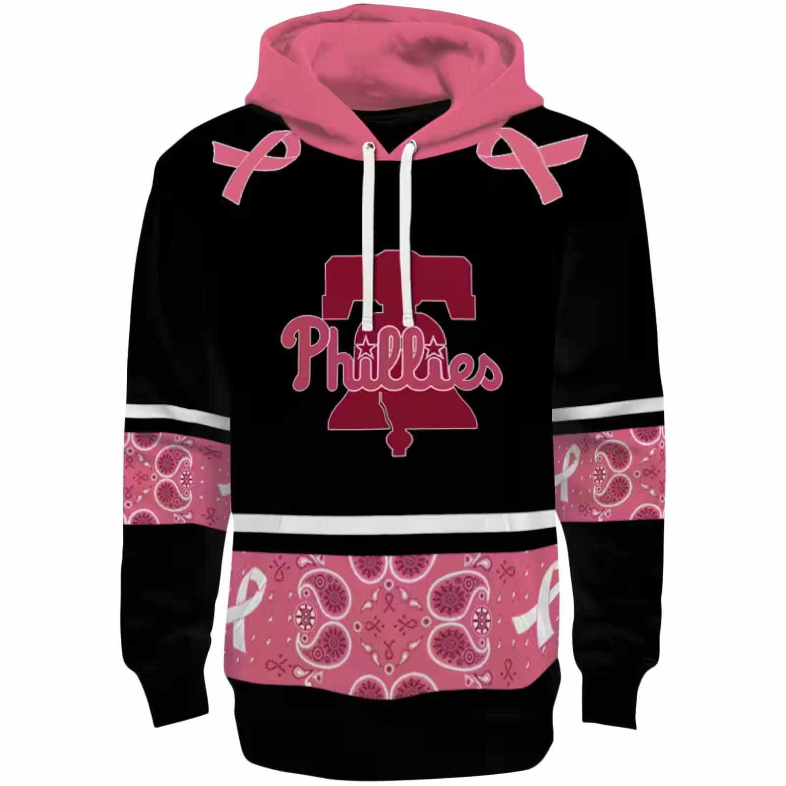 Philadelphia Phillies Awareness Ribbon Black Pink Hoodie