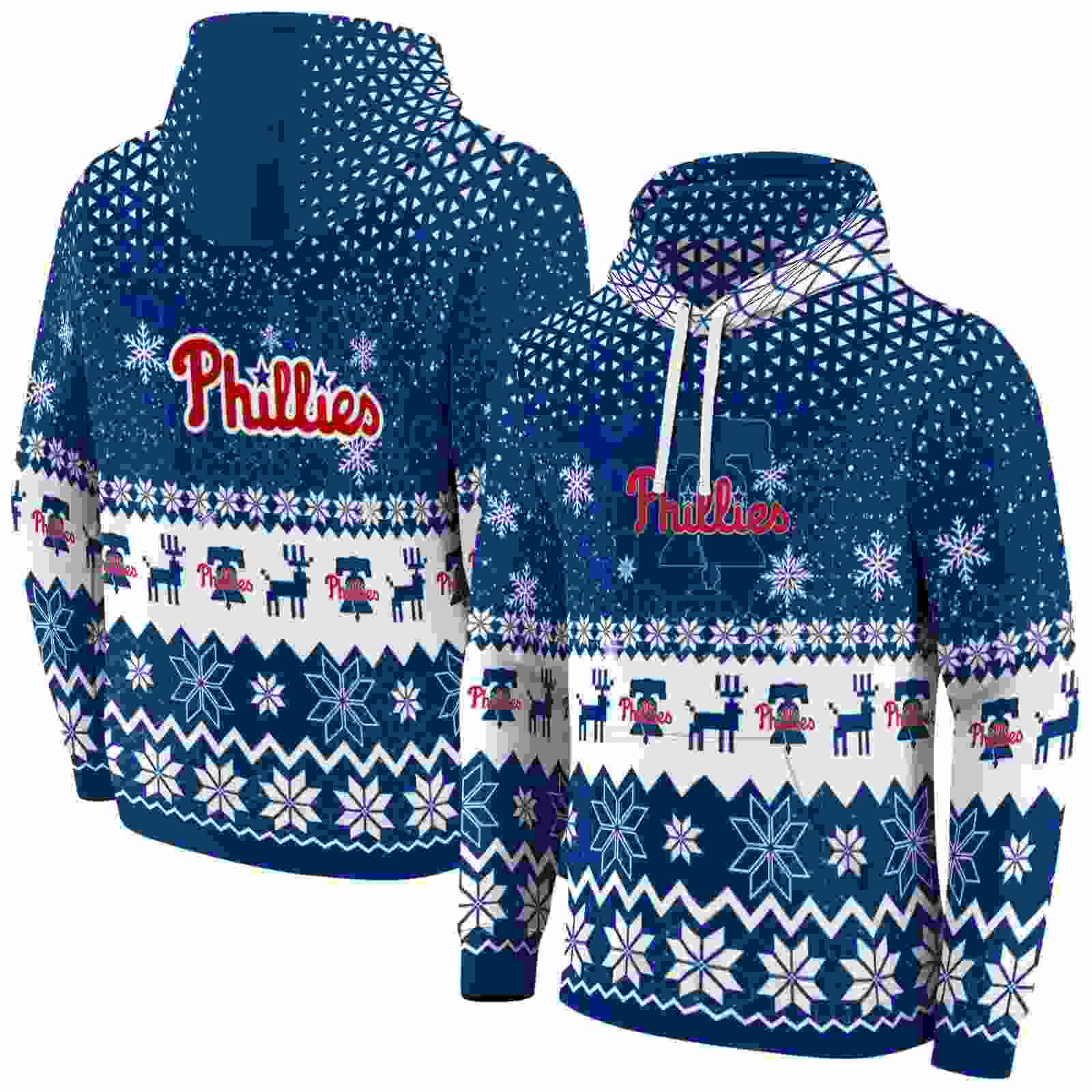 philadelphia phillies reindeer motif blue hoodie fashion forward