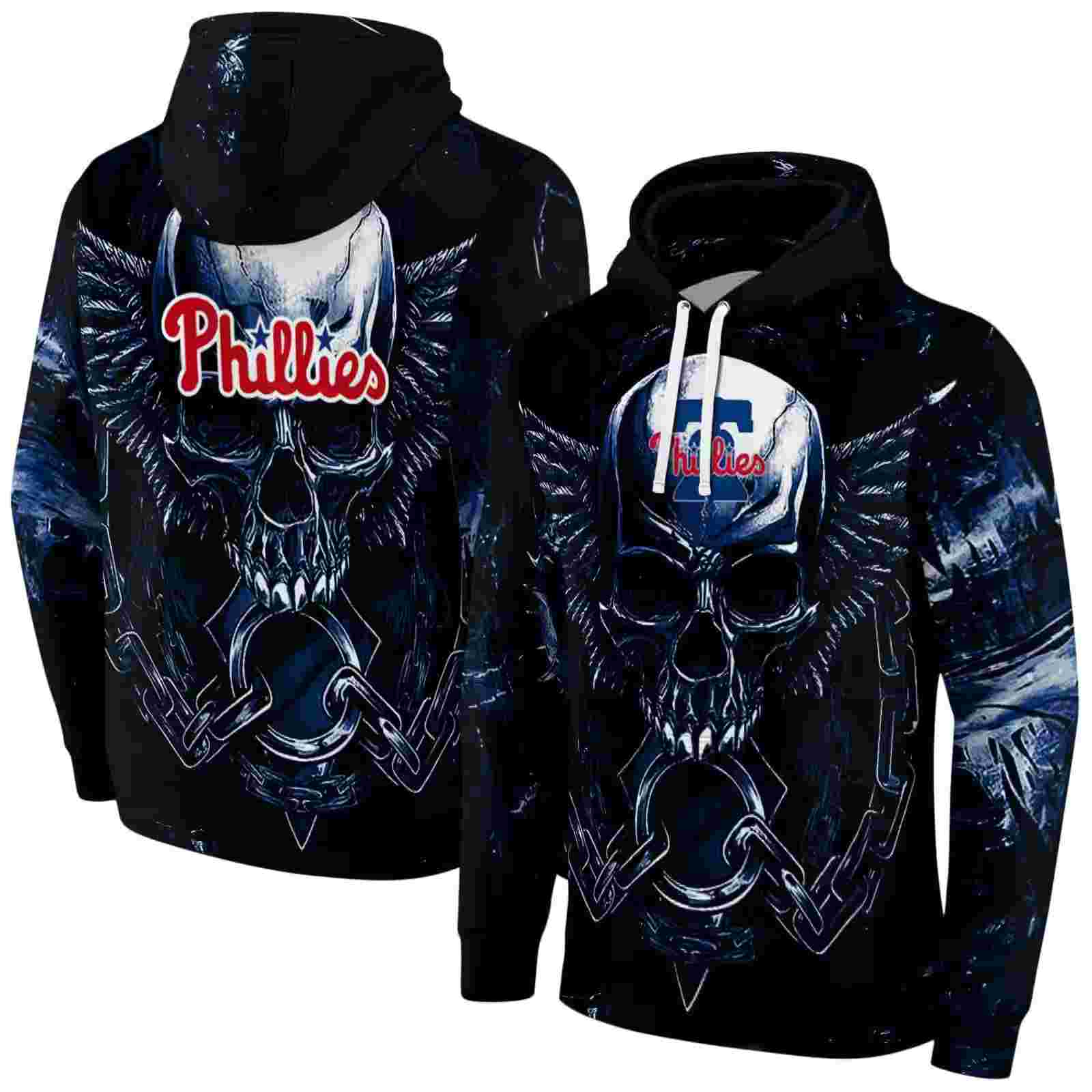 philadelphia phillies skull artwork blue black hoodie fashion forward