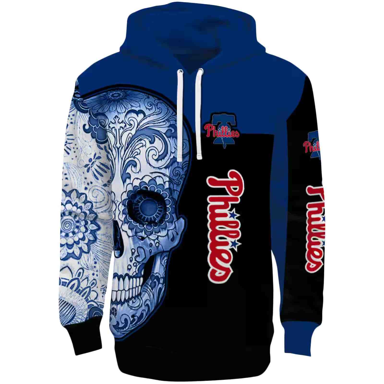 Philadelphia Phillies Sugar Skull Blue Black Hoodie