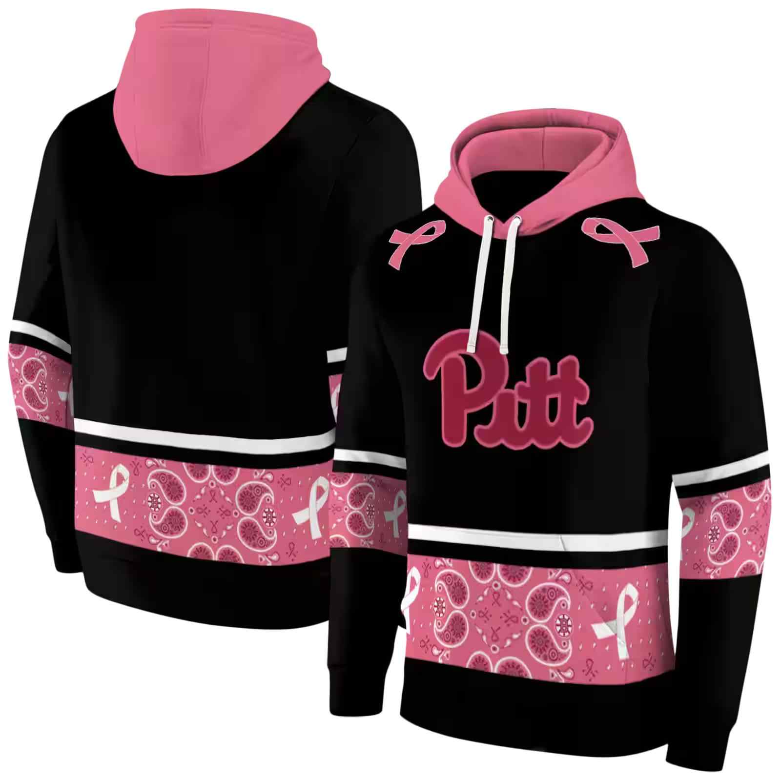 pittsburgh panthers awareness ribbon black pink hoodie fashion forward
