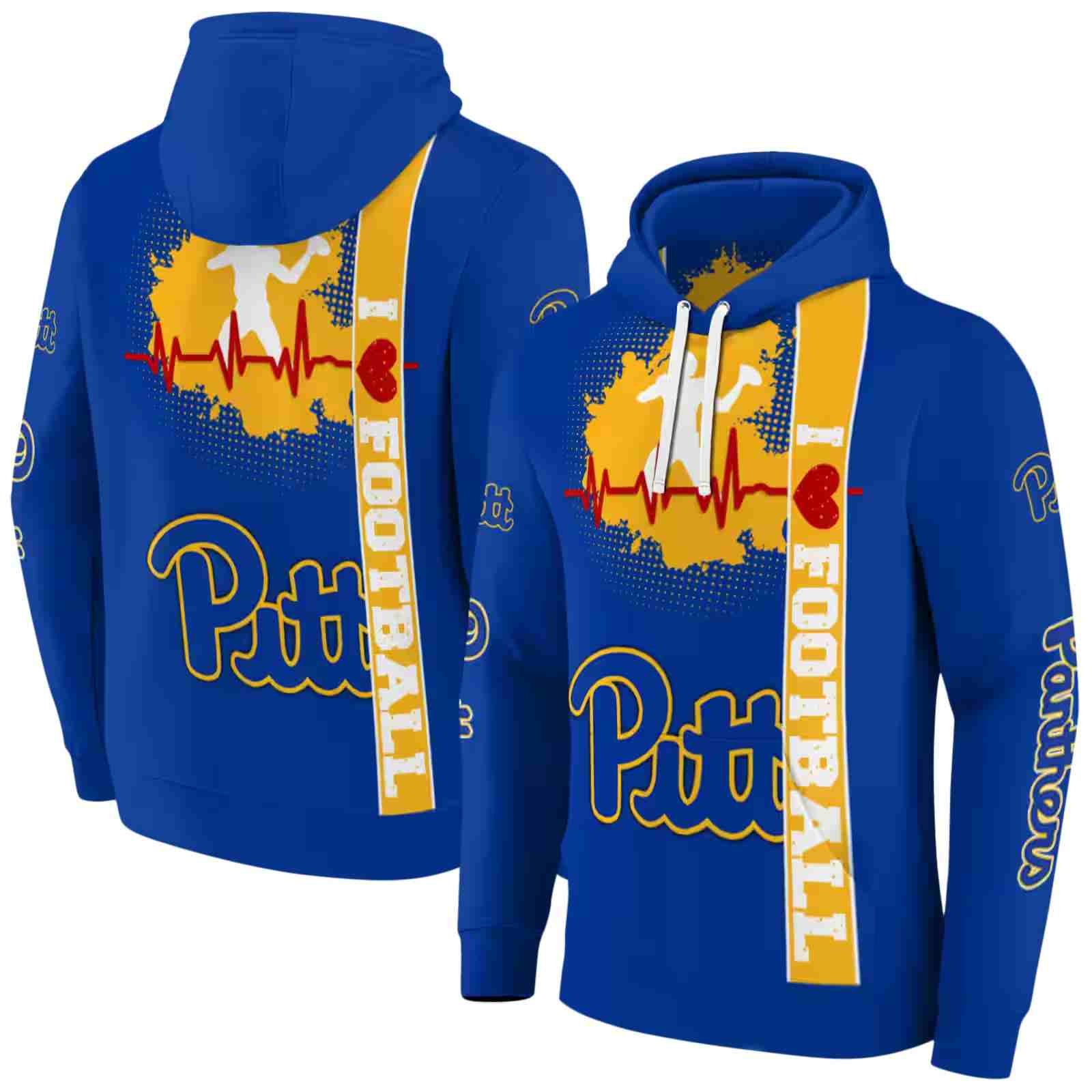 pittsburgh panthers football heartbeat royal blue hoodie fashion forward