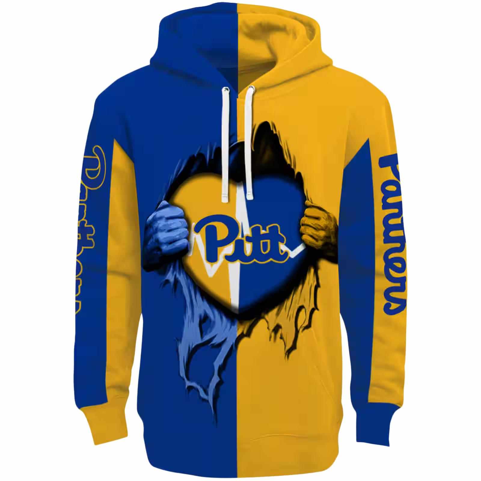 Pittsburgh Panthers Heartbeat Graphic Royal Blue Hoodie