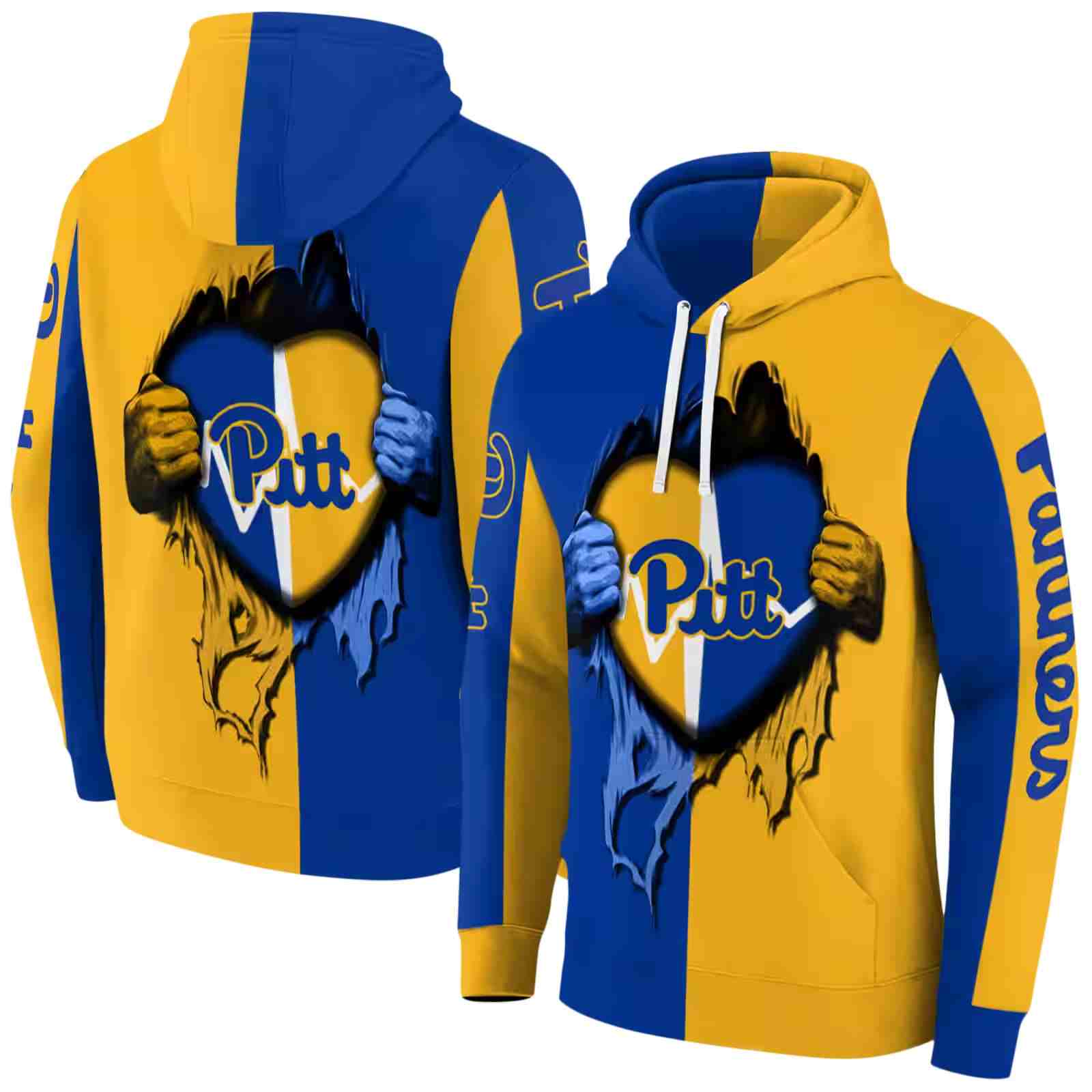 pittsburgh panthers heartbeat graphic royal blue hoodie fashion forward