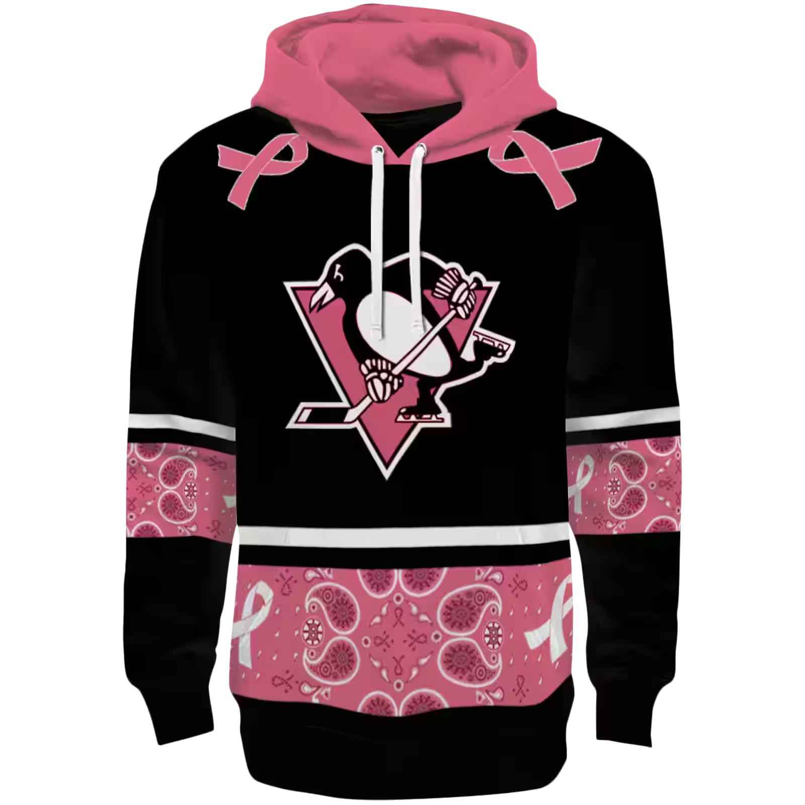 Pittsburgh Penguins Awareness Ribbon Black Pink Hoodie