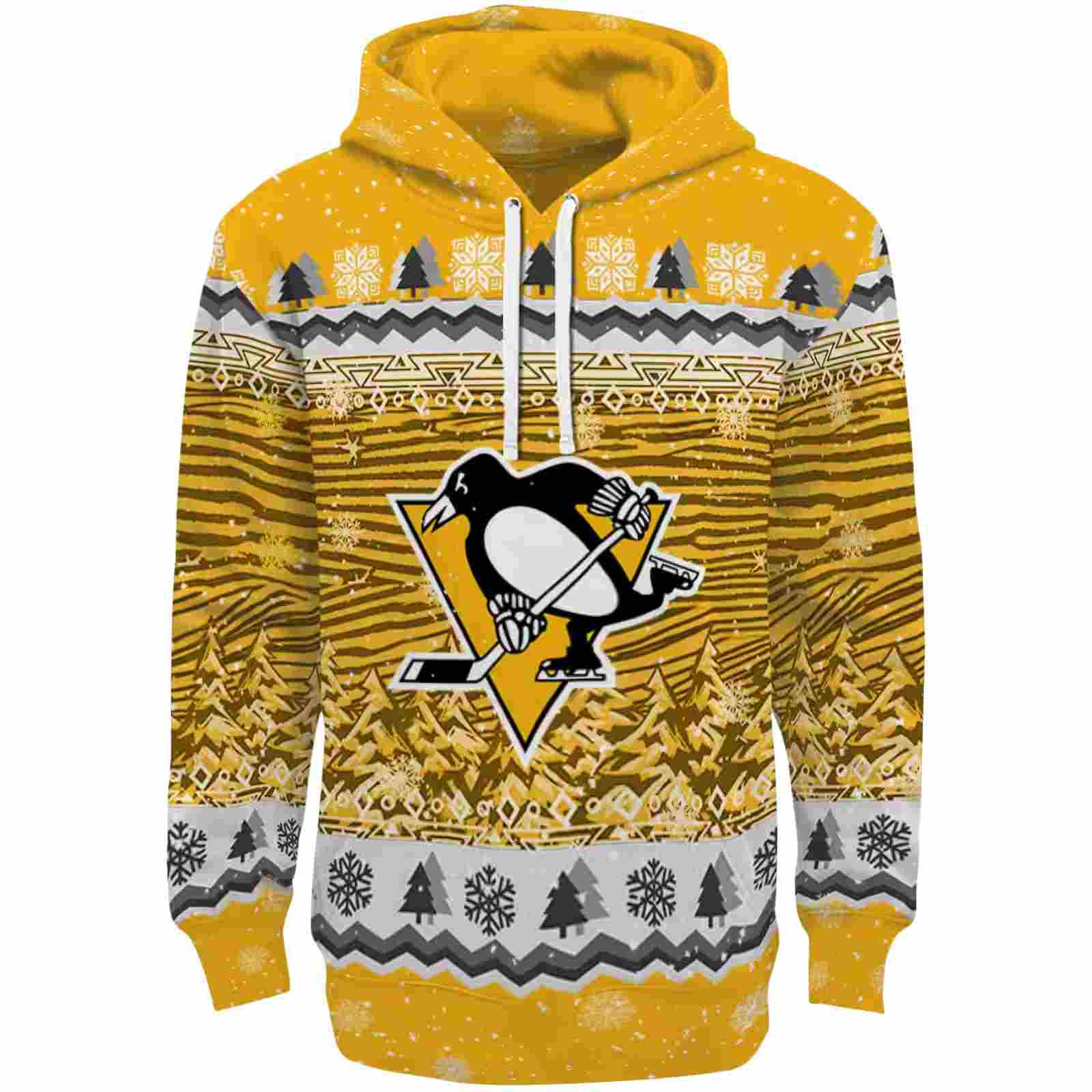 Pittsburgh Penguins Christmas Trees Yellow Hoodie