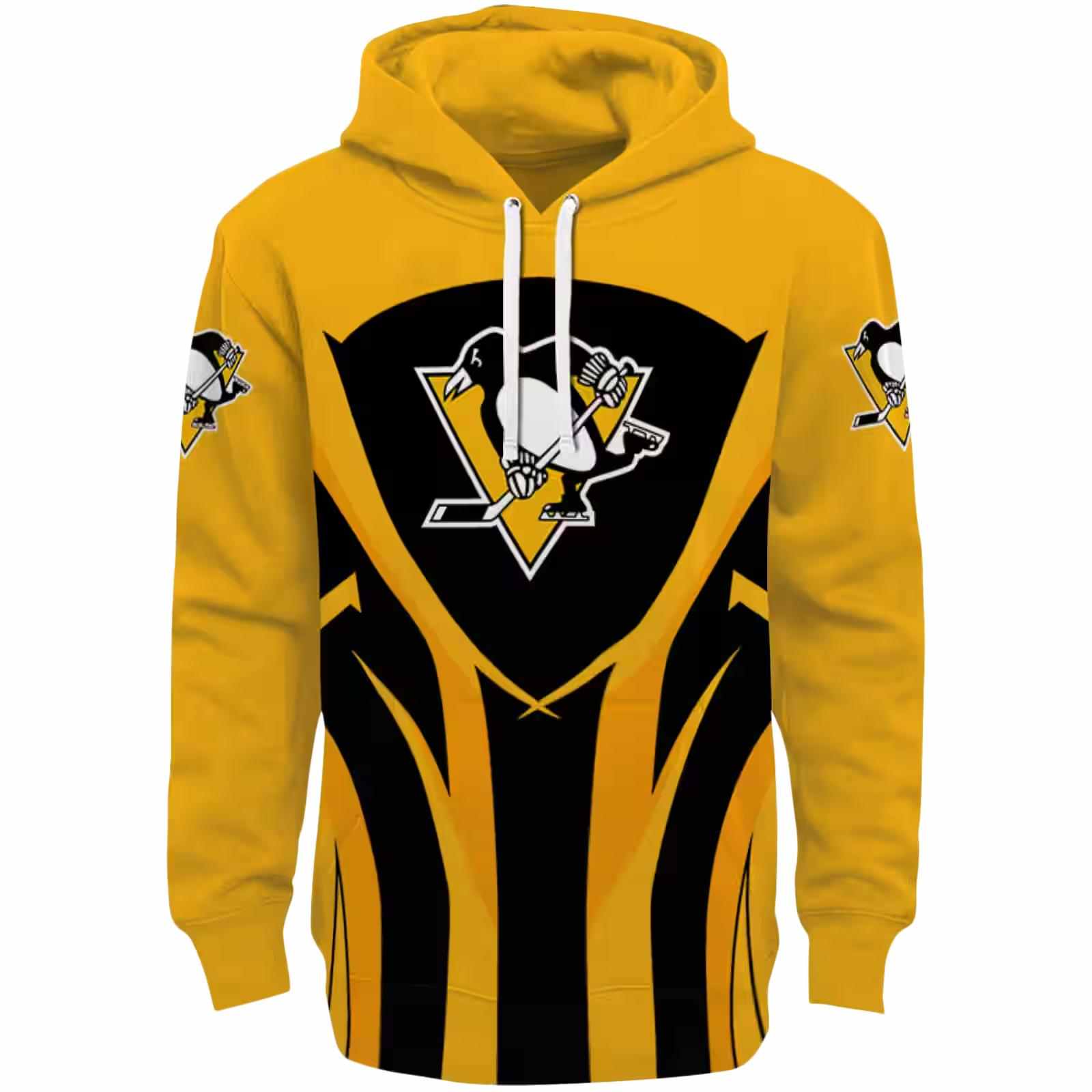 Pittsburgh Penguins Concentric Lines Yellow Black Hoodie