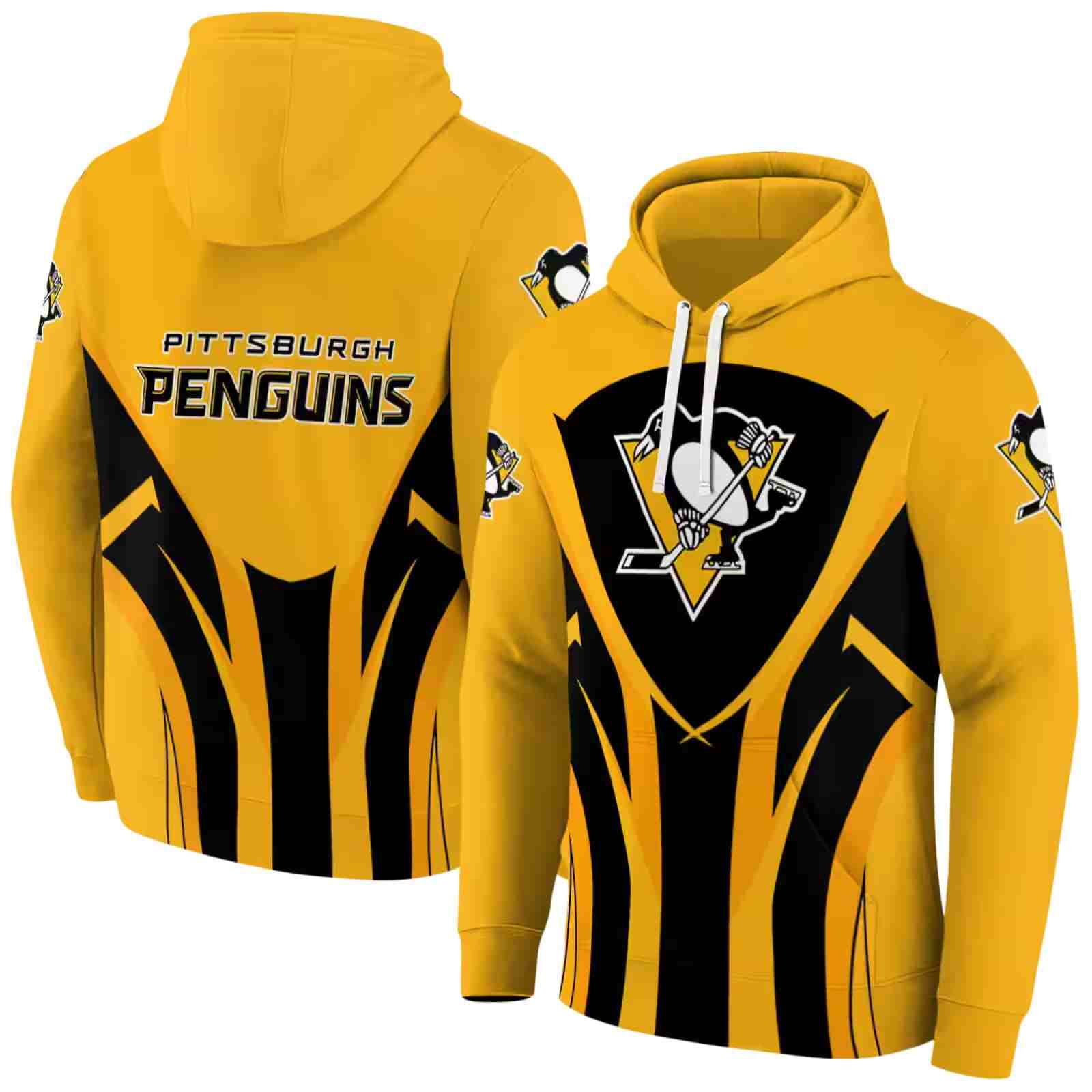 pittsburgh penguins concentric lines yellow black hoodie fashion forward