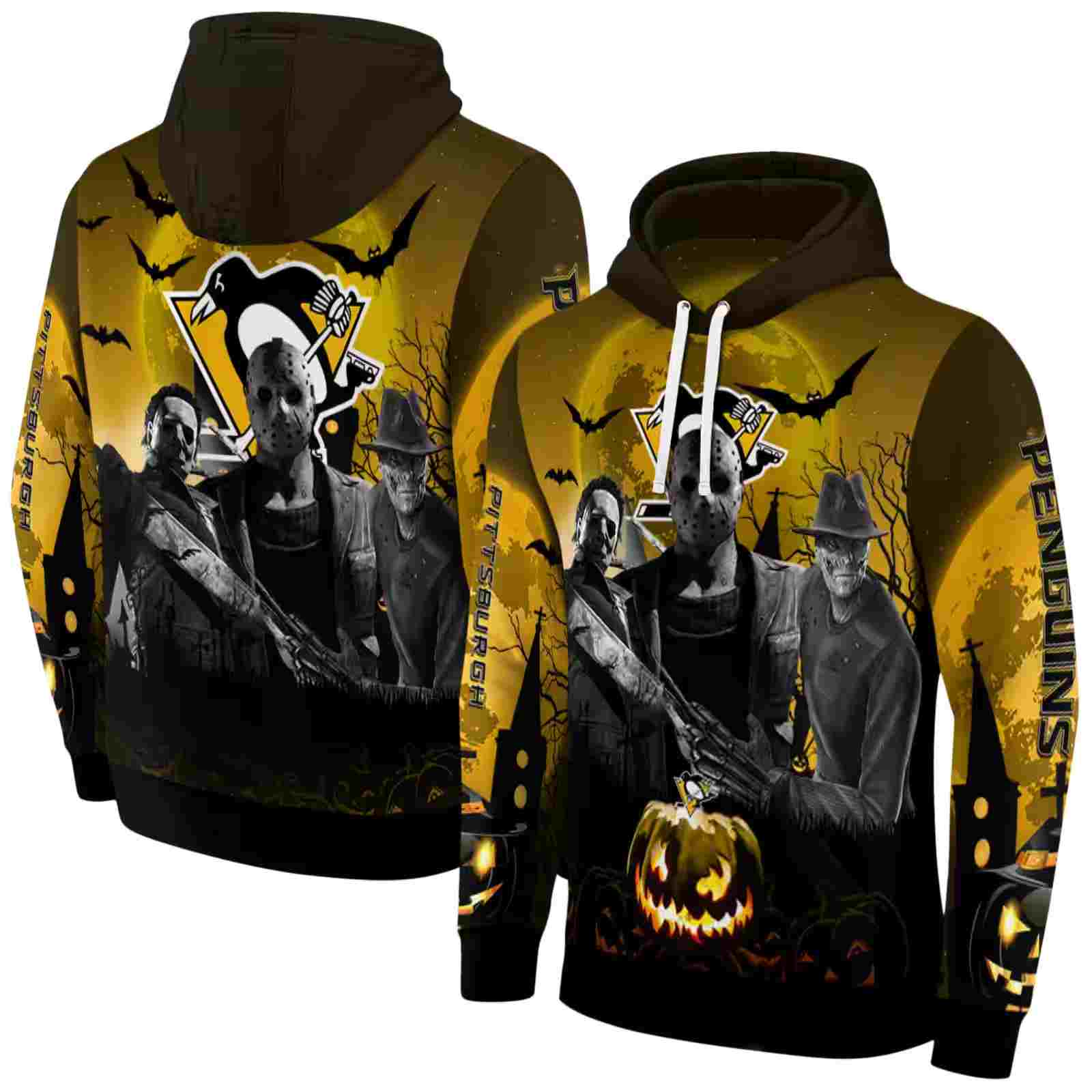 pittsburgh penguins halloween vibes yellow black hoodie fashion forward