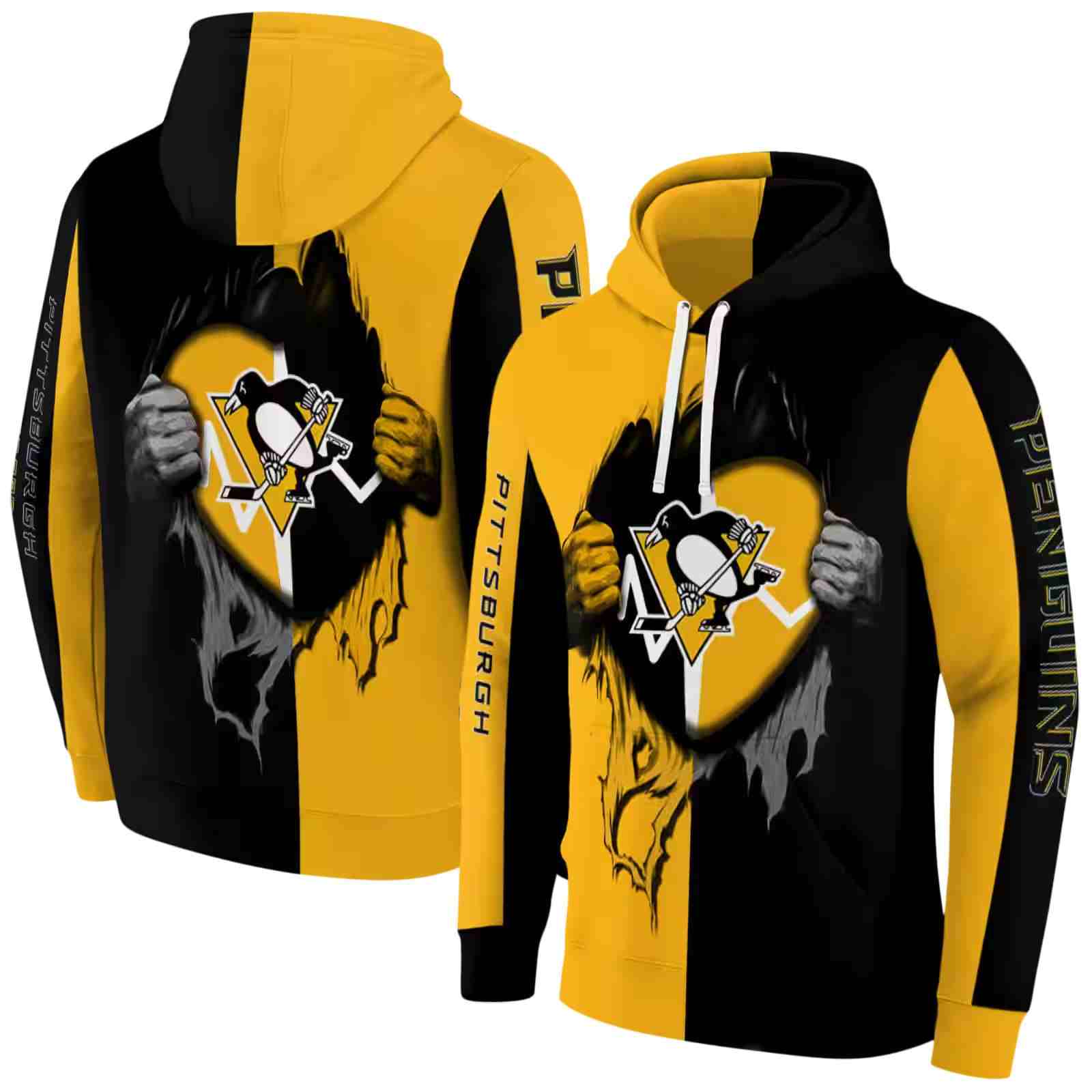 pittsburgh penguins heartbeat graphic yellow hoodie fashion forward