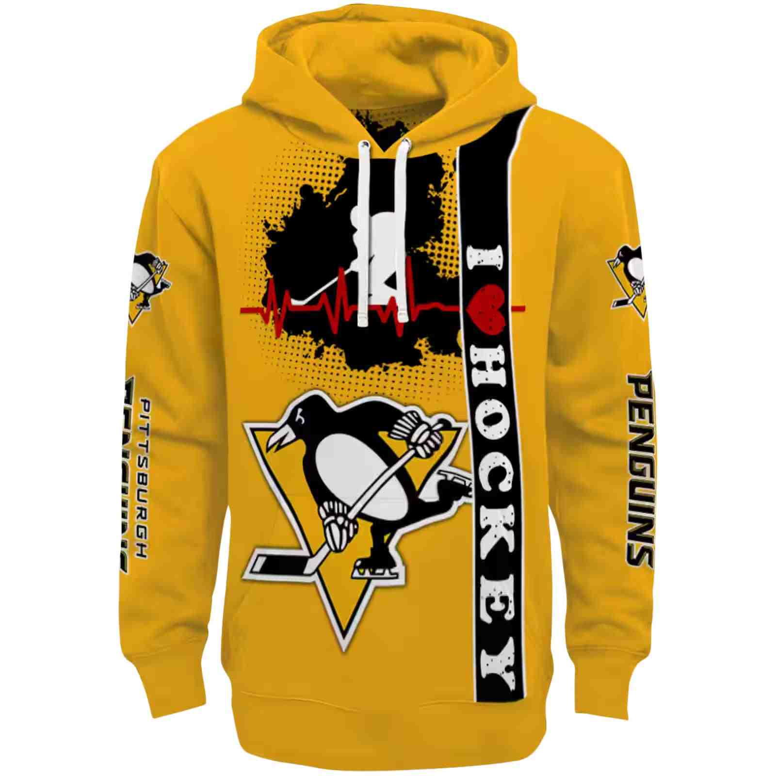 Pittsburgh Penguins Hockey Heartbeat Yellow Hoodie