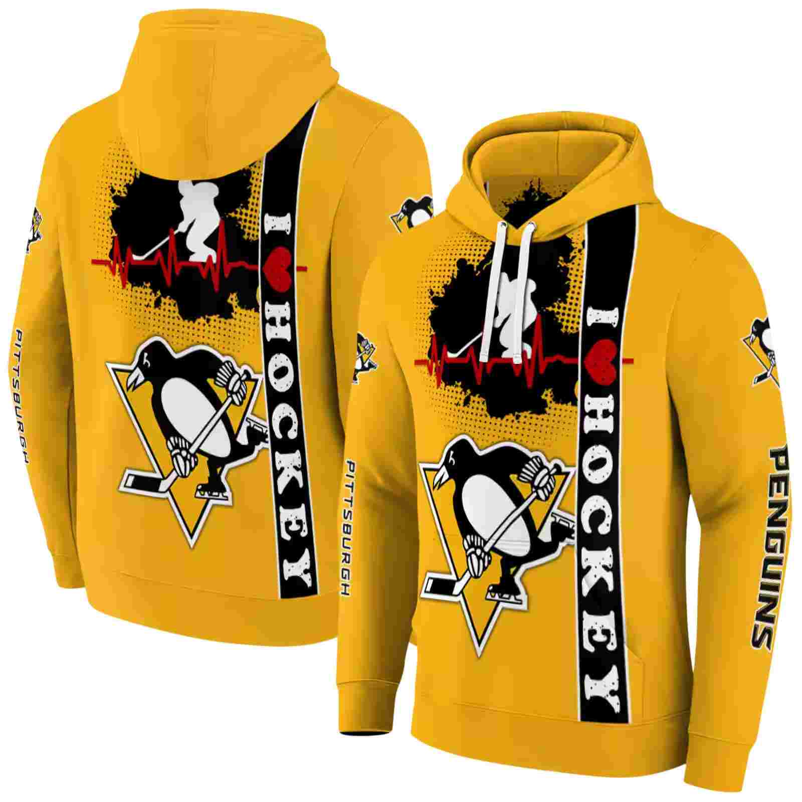 pittsburgh penguins hockey heartbeat yellow hoodie fashion forward