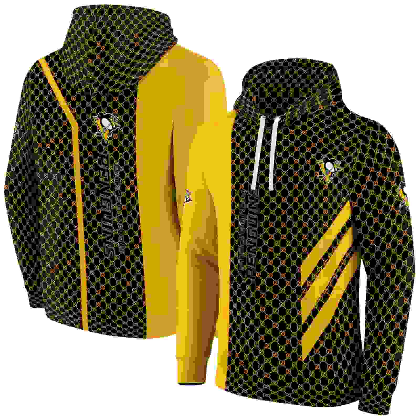 pittsburgh penguins monogram pattern yellow hoodie fashion forward