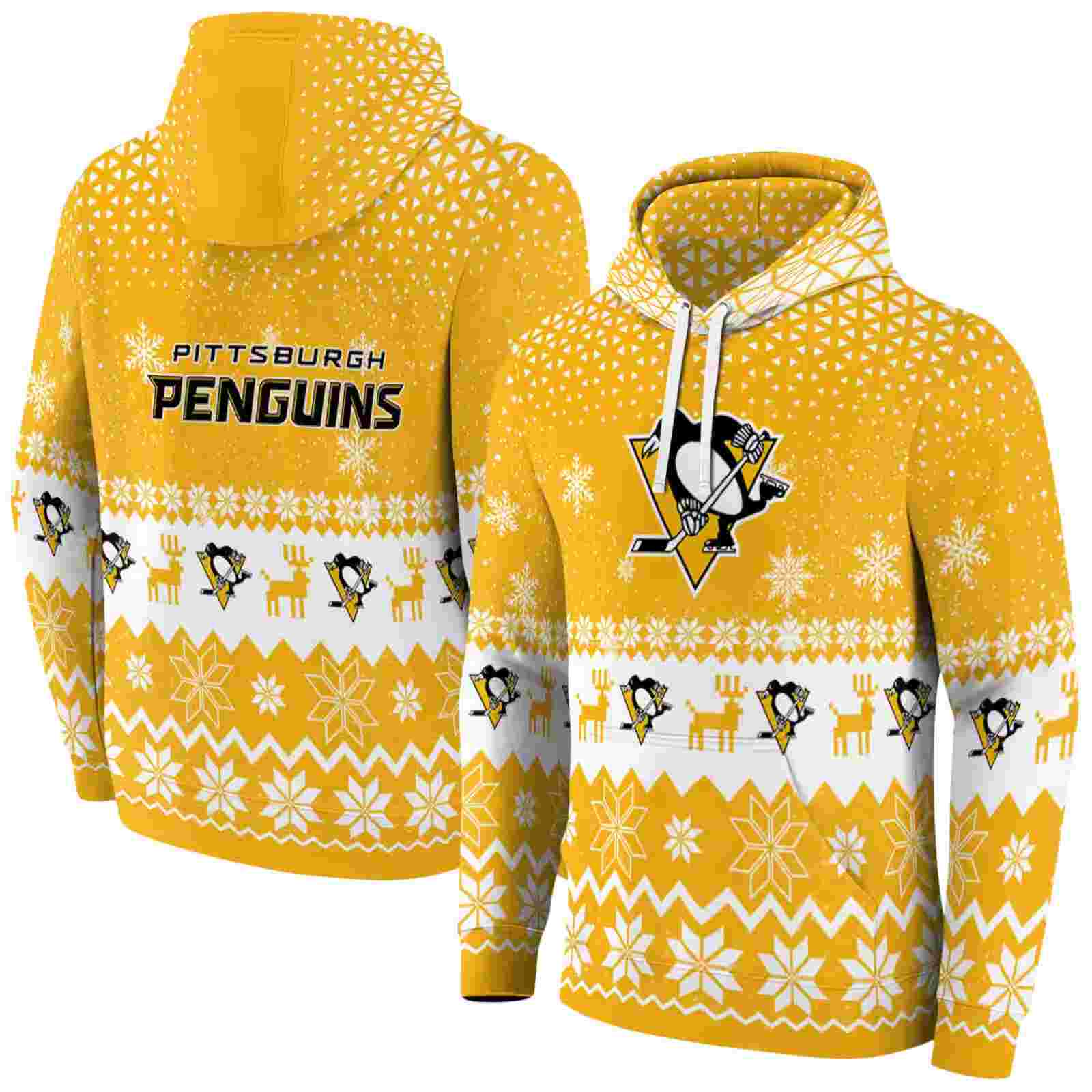 pittsburgh penguins reindeer motif yellow hoodie fashion forward