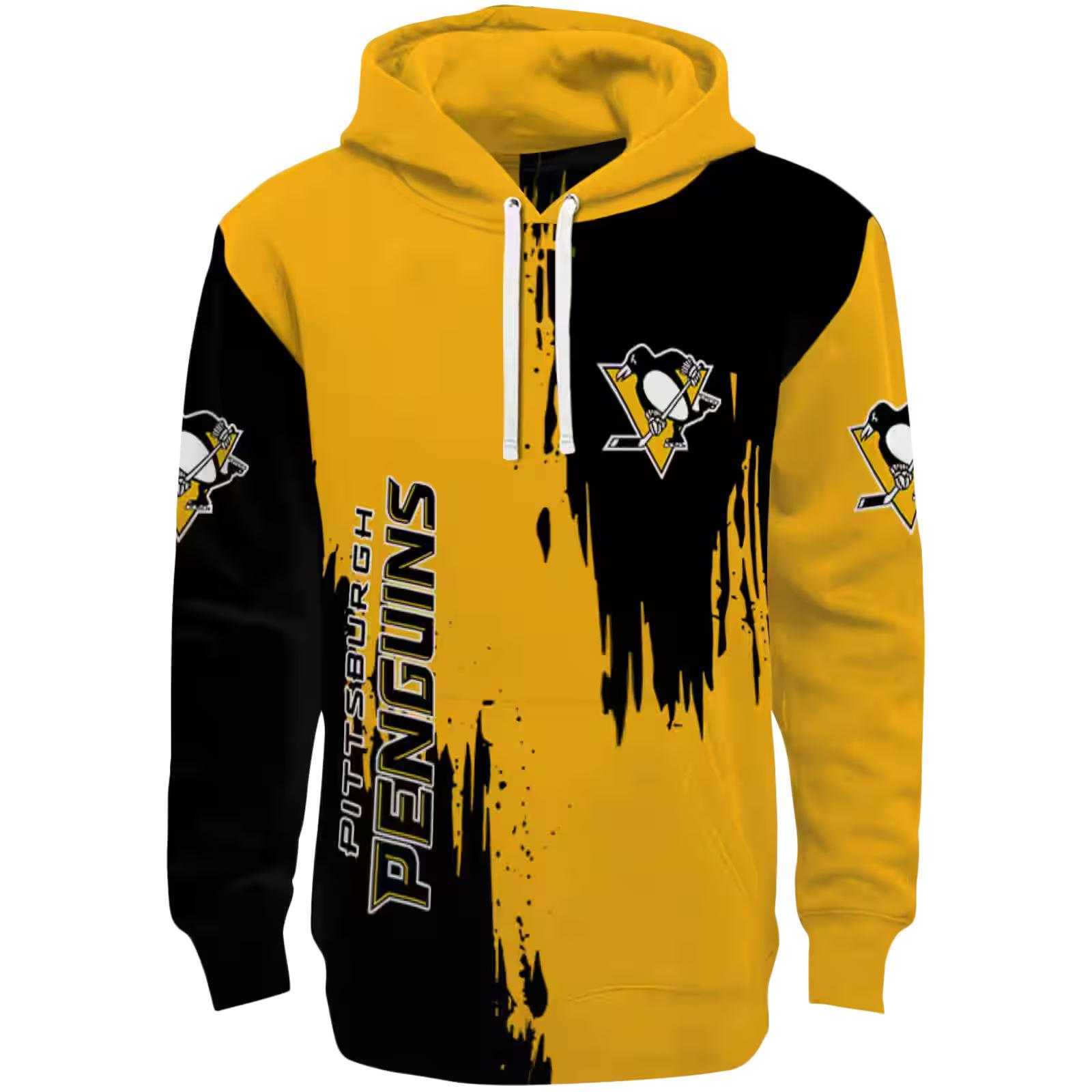 Pittsburgh Penguins Splatter Effect Yellow Hoodie