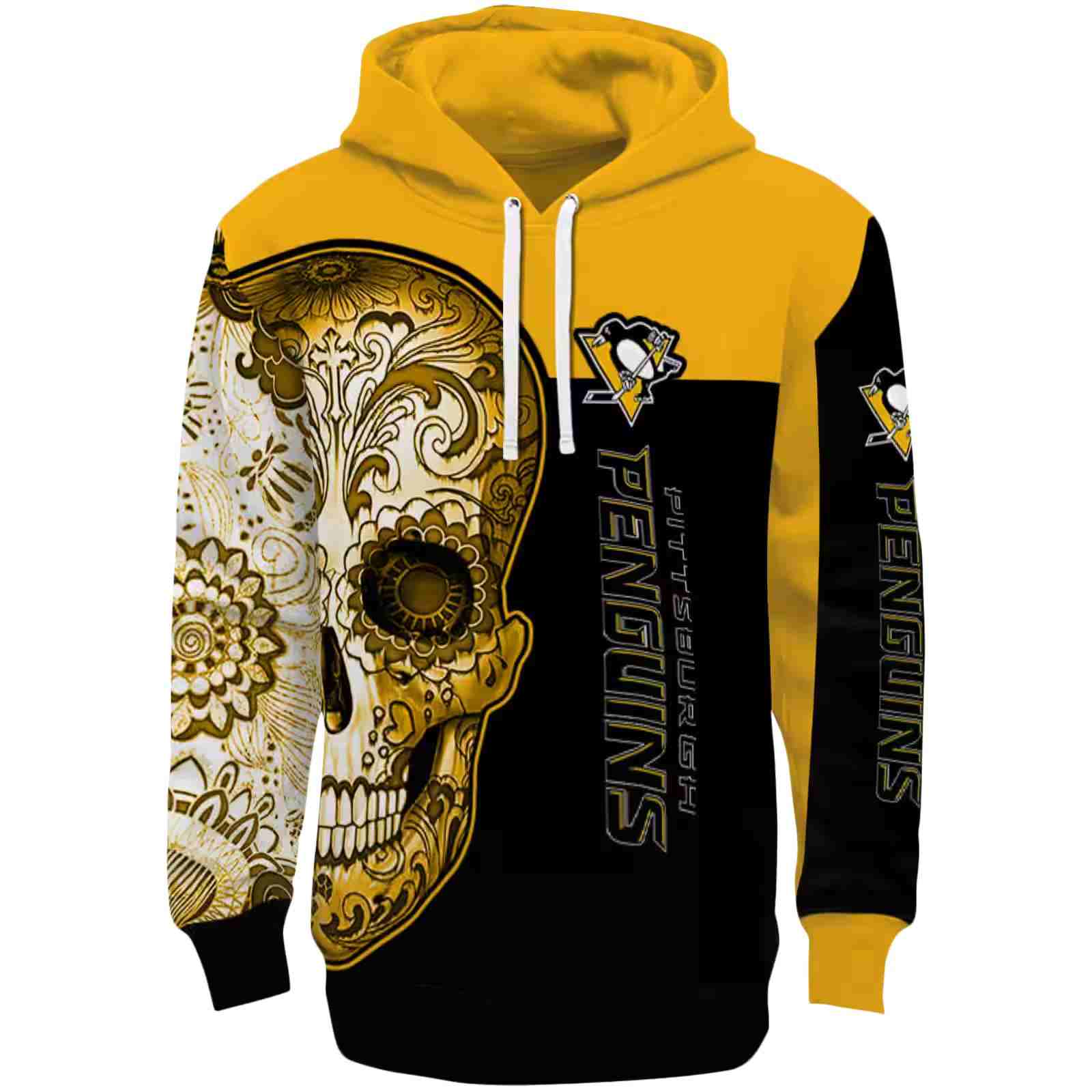 Pittsburgh Penguins Sugar Skull Yellow Black Hoodie