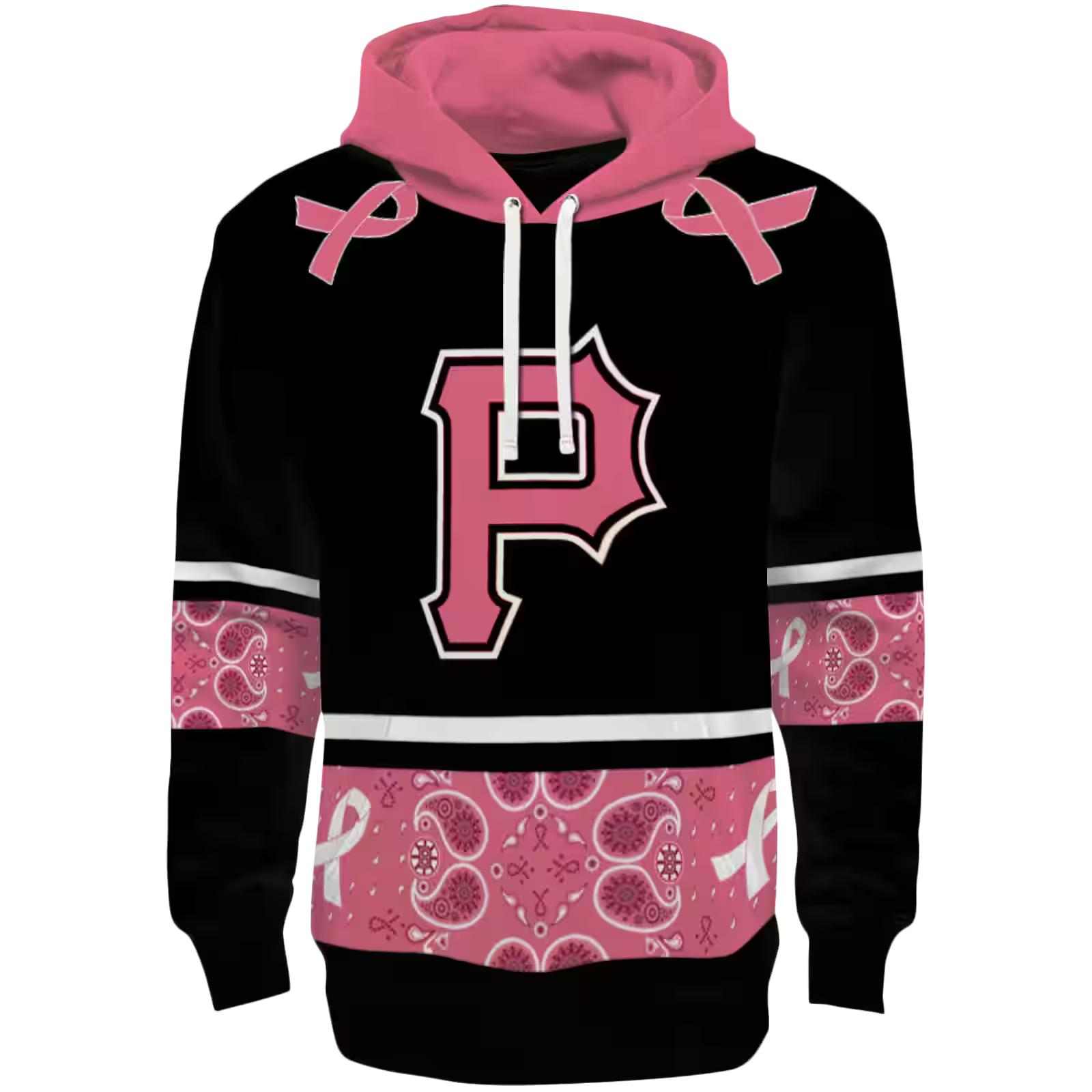 Pittsburgh Pirates Awareness Ribbon Black Pink Hoodie