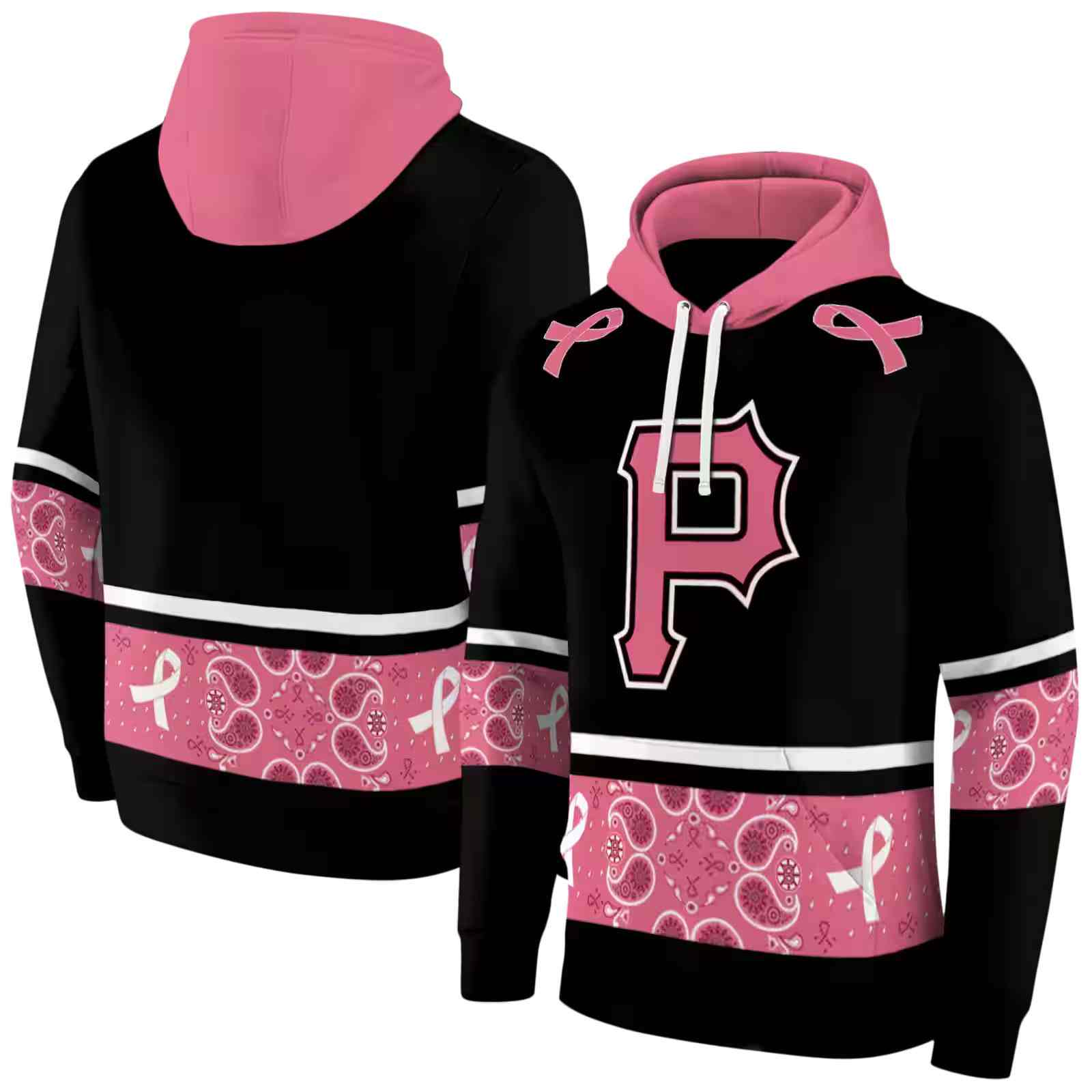 pittsburgh pirates awareness ribbon black pink hoodie fashion forward