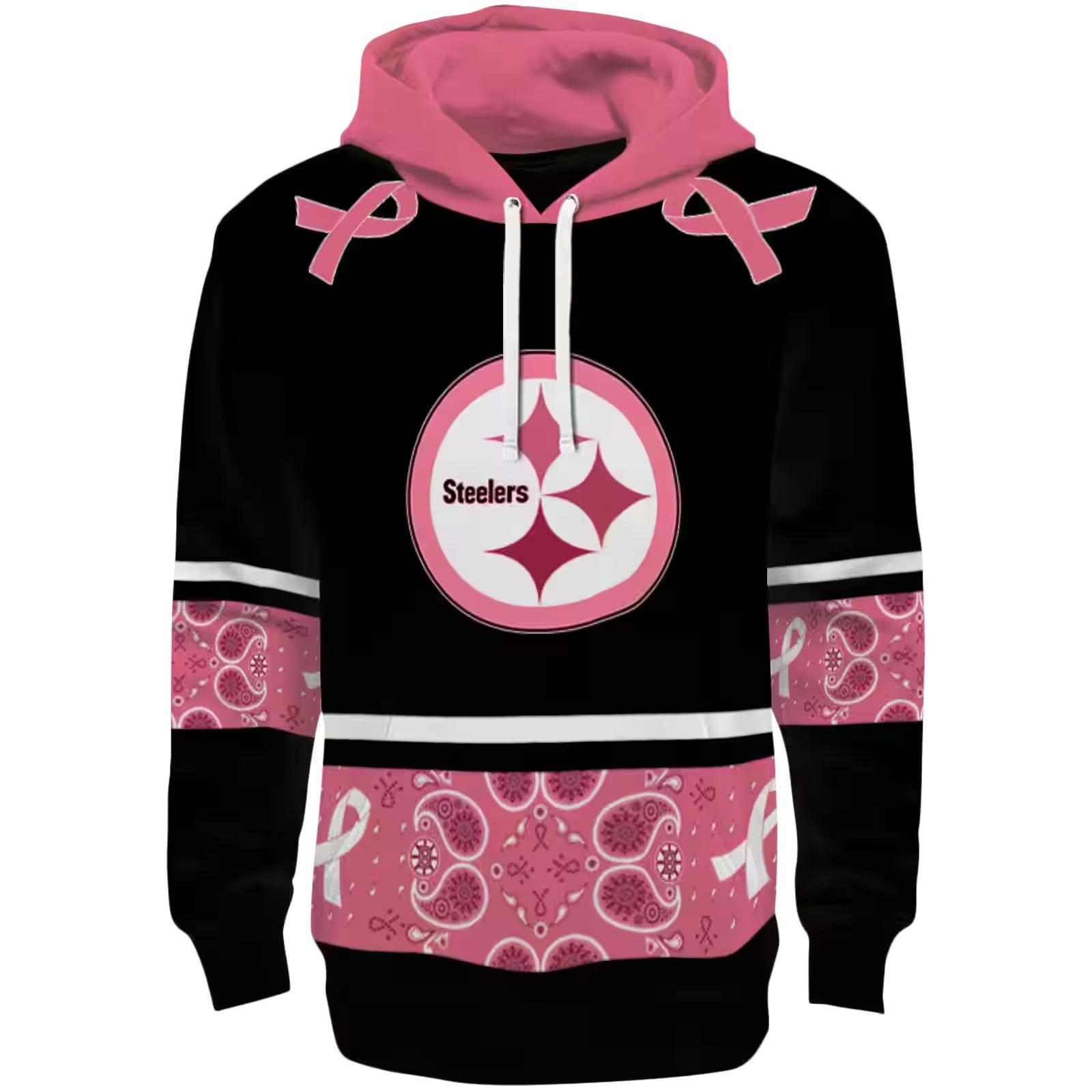 Pittsburgh Steelers Awareness Ribbon Black Pink Hoodie