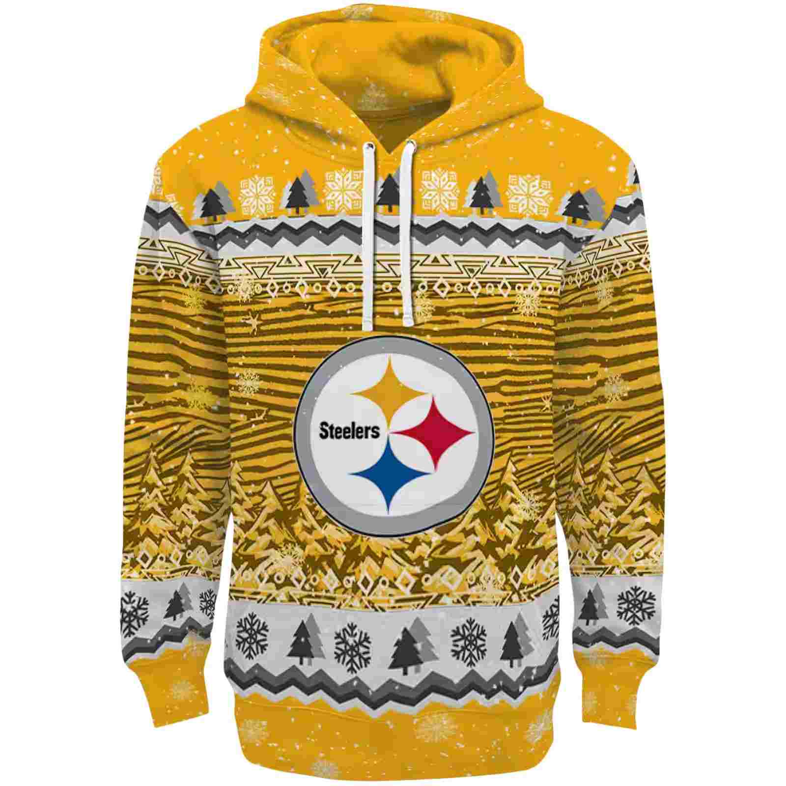 Pittsburgh Steelers Christmas Trees Gold Hoodie