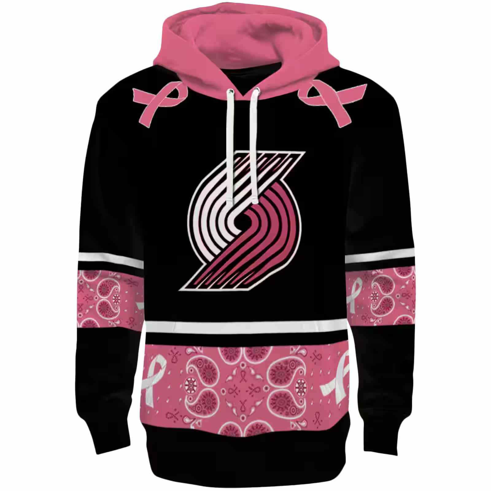 Portland Trail Blazers Awareness Ribbon Black Pink Hoodie