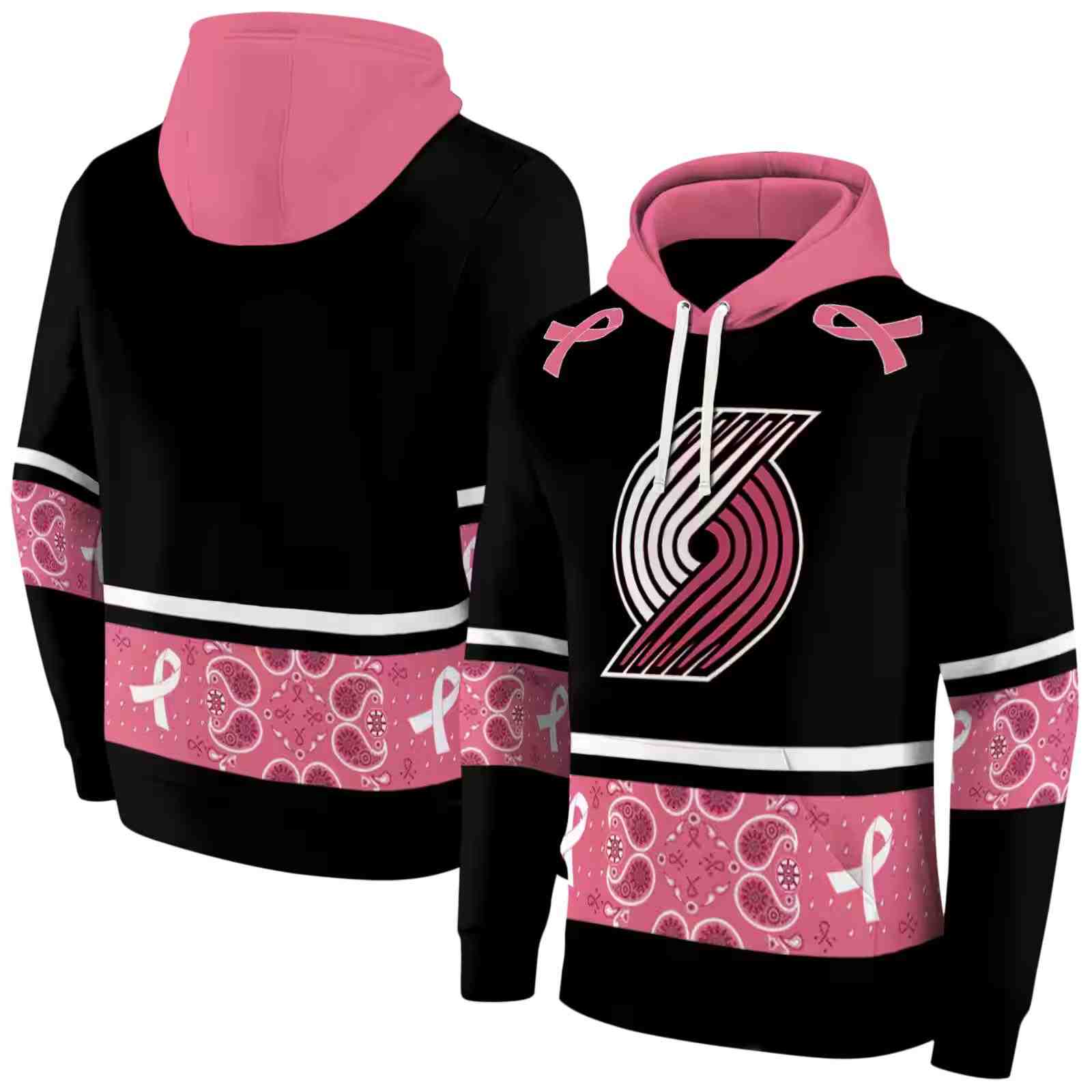 portland trail blazers awareness ribbon black pink hoodie fashion forward