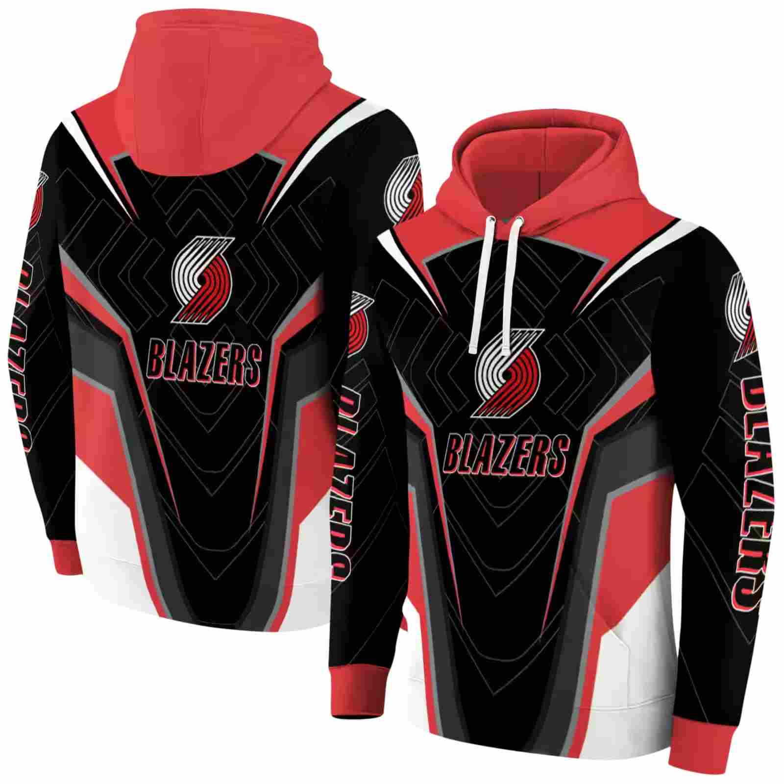 portland trail blazers futuristic pattern red black hoodie fashion forward