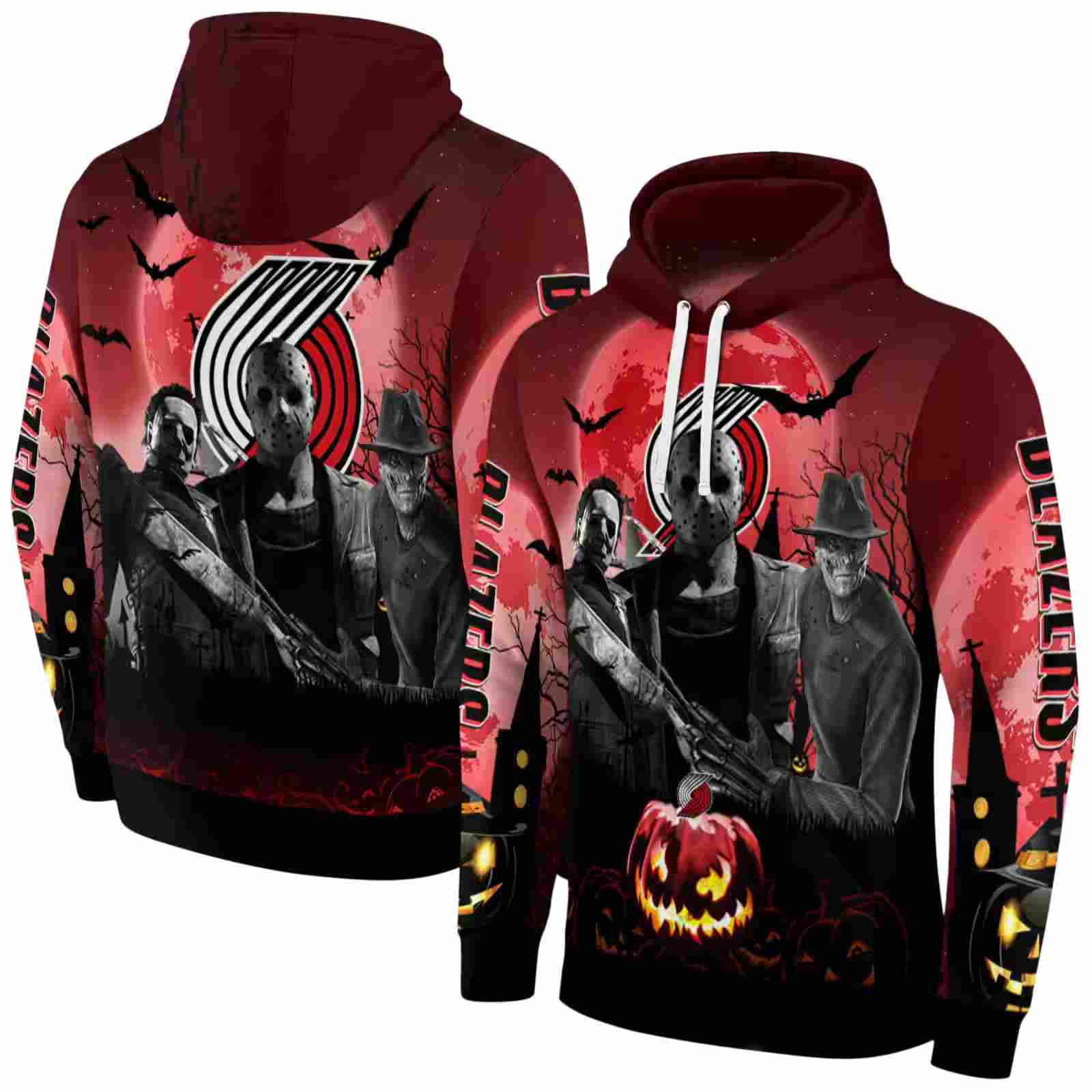 portland trail blazers halloween vibes red black hoodie fashion forward