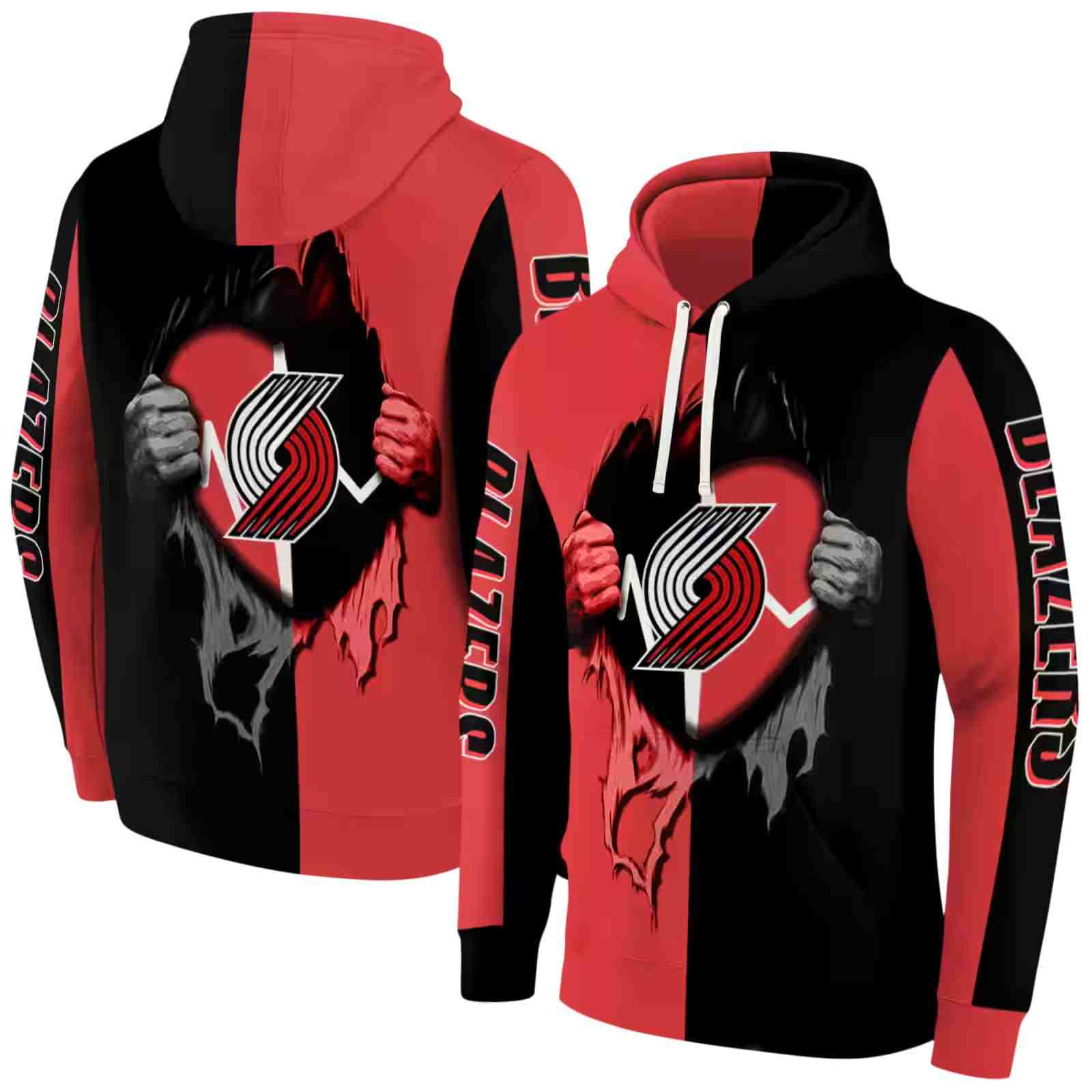 portland trail blazers heartbeat graphic red hoodie fashion forward