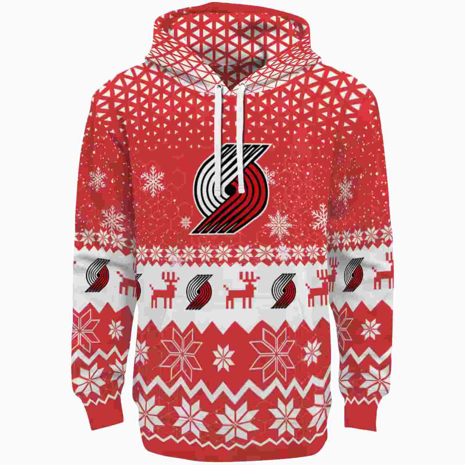 Portland Trail Blazers Reindeer Motif Red Hoodie