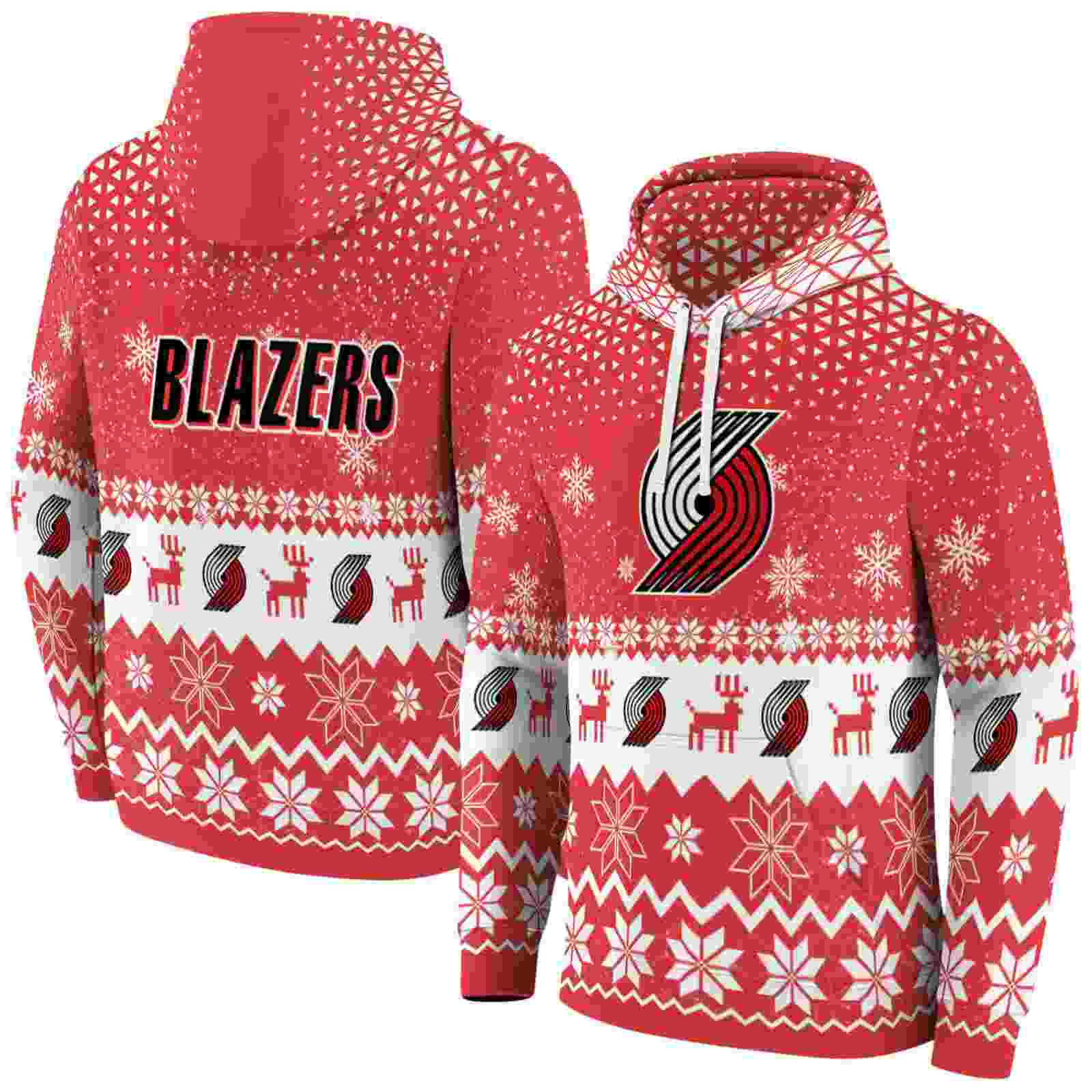 portland trail blazers reindeer motif red hoodie fashion forward