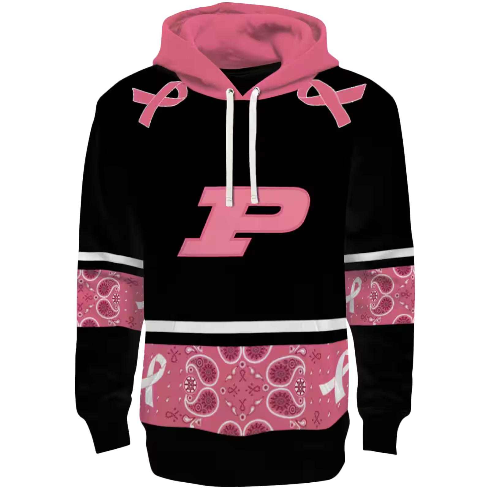 Purdue Boilermakers Awareness Ribbon Black Pink Hoodie