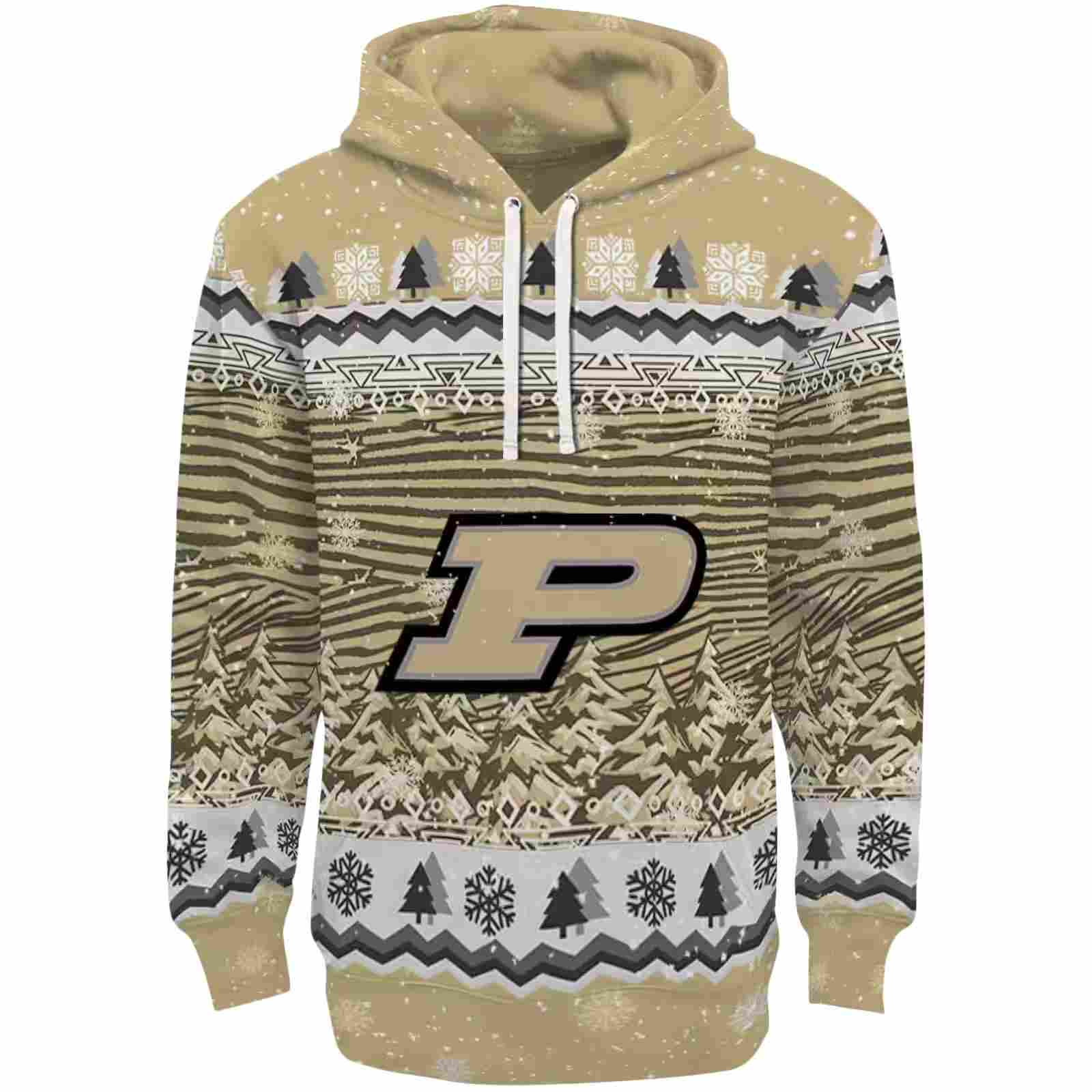 Purdue Boilermakers Christmas Trees Gold Hoodie