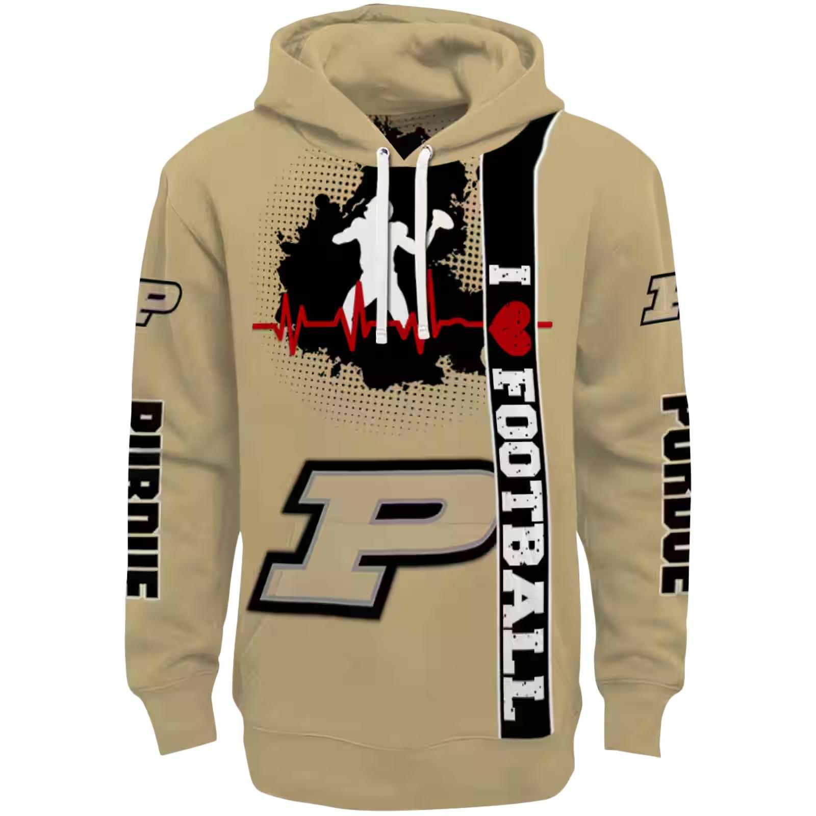 Purdue Boilermakers Football Heartbeat Gold Hoodie