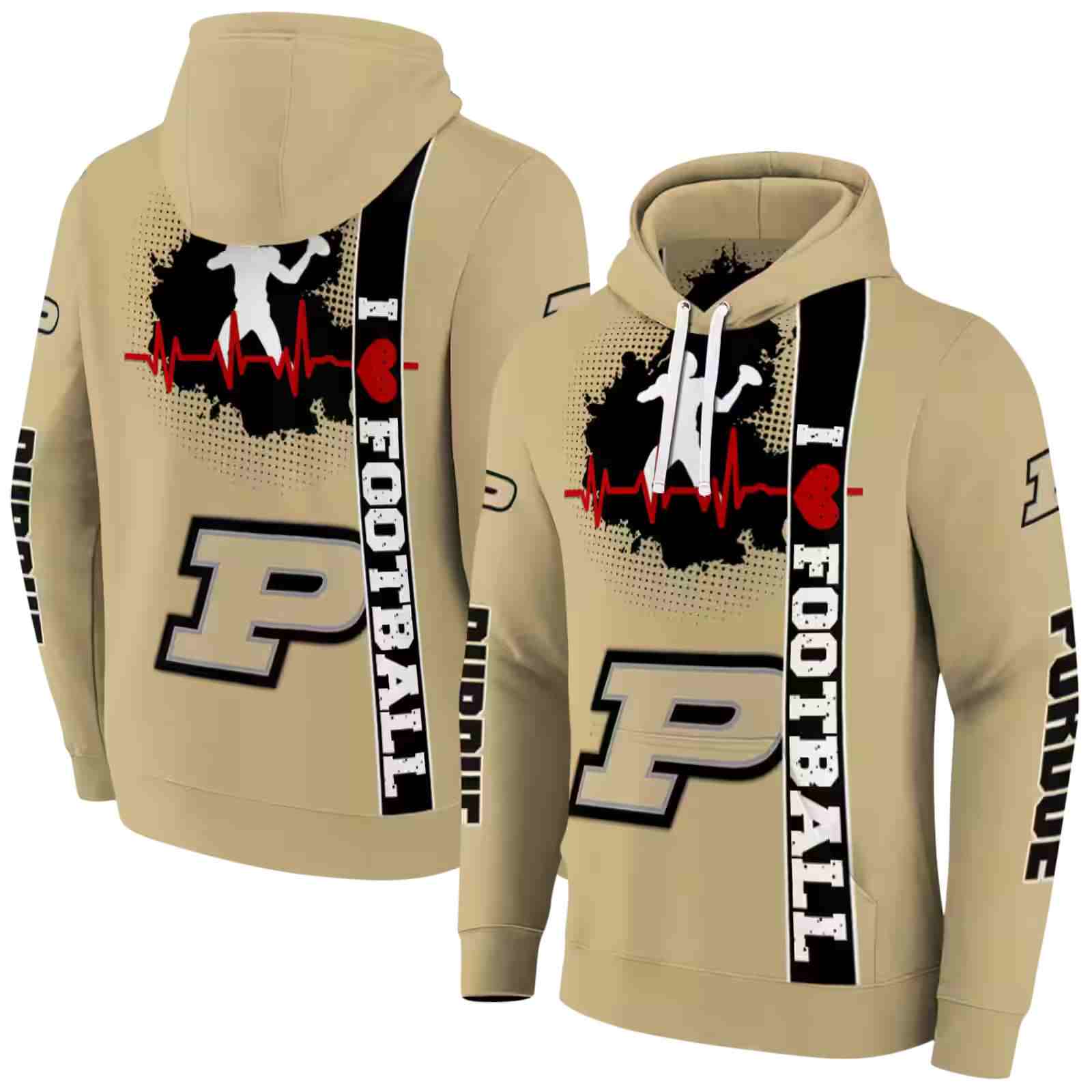 purdue boilermakers football heartbeat gold hoodie fashion forward