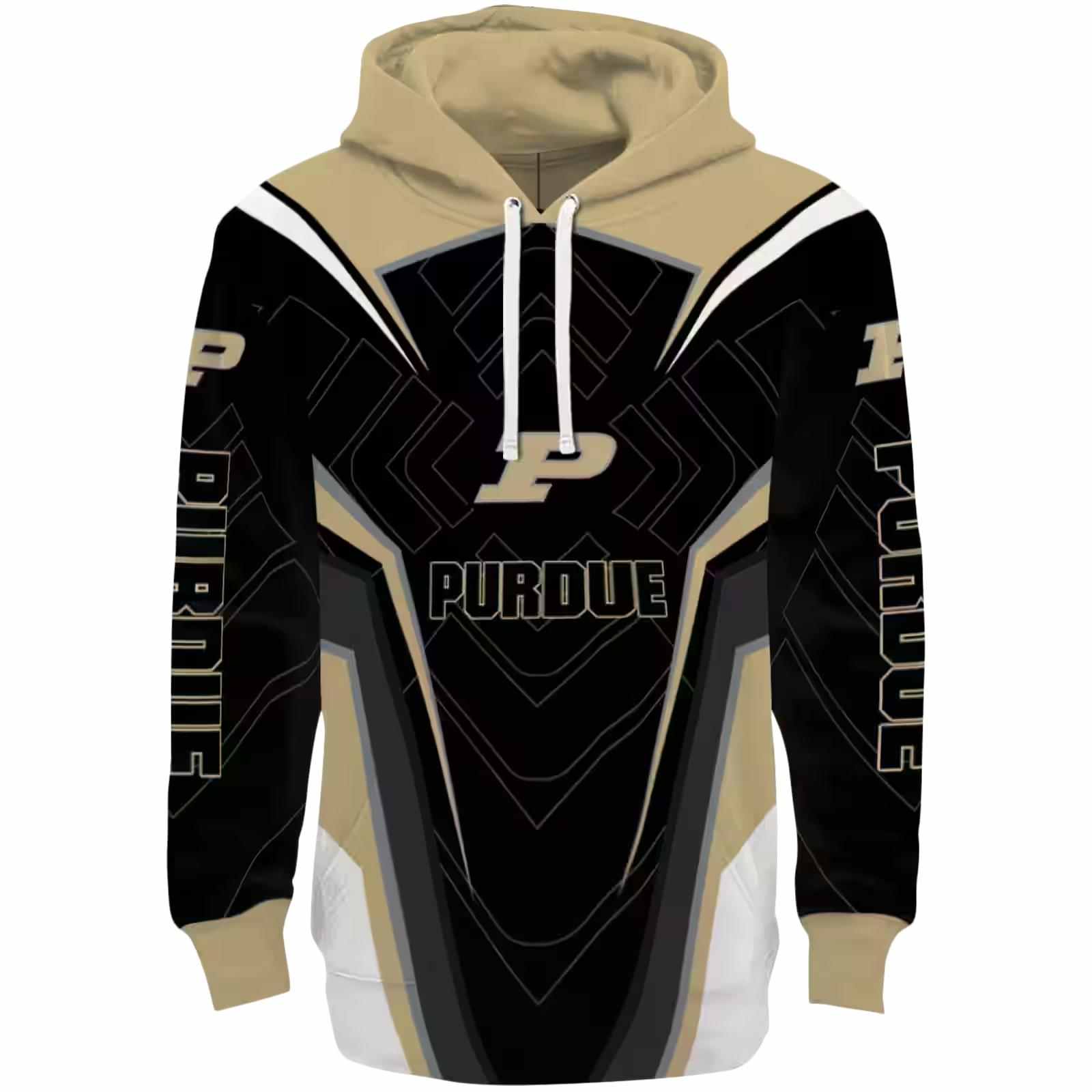 Purdue Boilermakers Futuristic Pattern Gold Black Hoodie