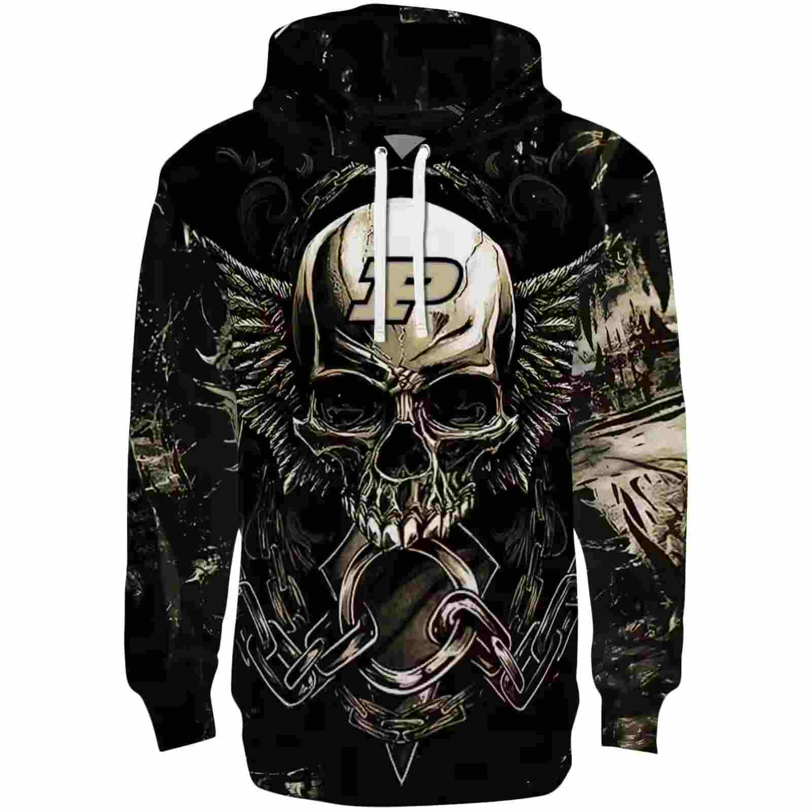 Purdue Boilermakers Skull Artwork Gold Black Hoodie