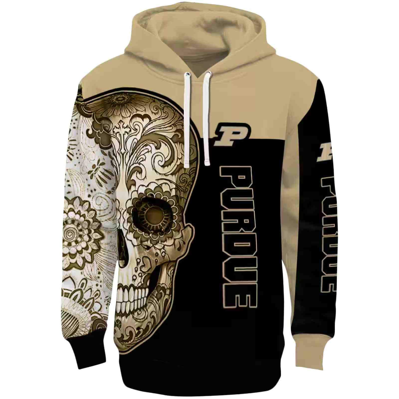 Purdue Boilermakers Sugar Skull Gold Black Hoodie