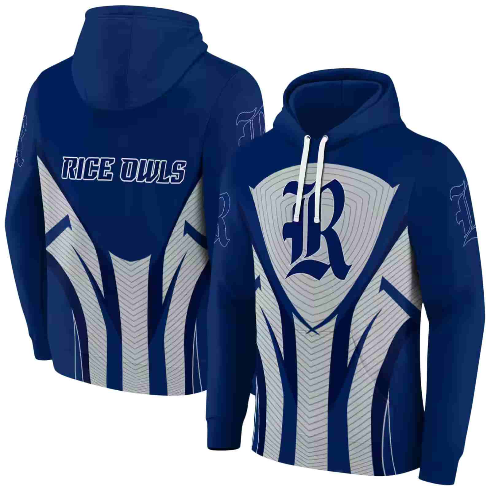 rice owls concentric lines navy blue black hoodie fashion forward