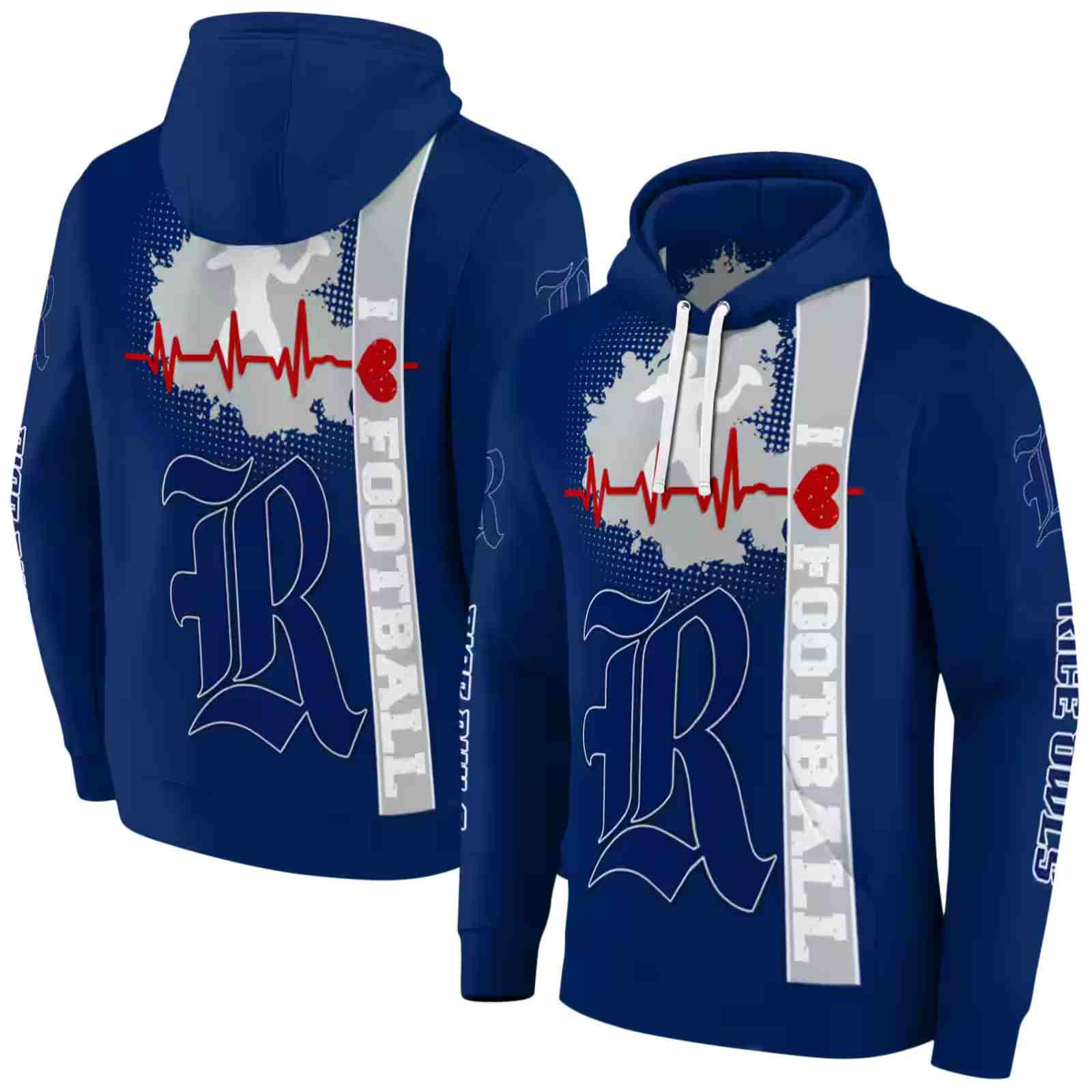 rice owls football heartbeat navy blue hoodie fashion forward