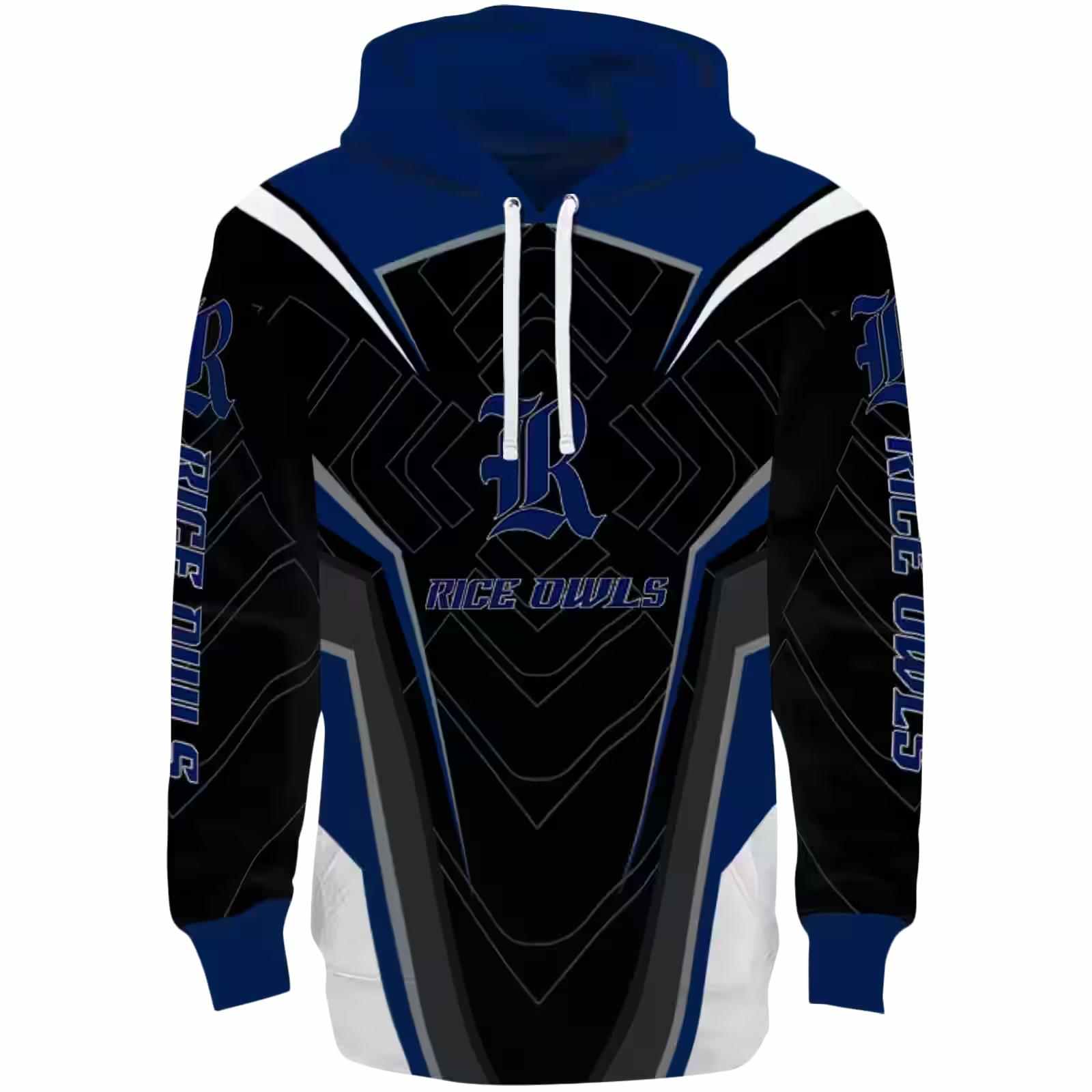 Rice Owls Futuristic Pattern Navy Blue Black Hoodie
