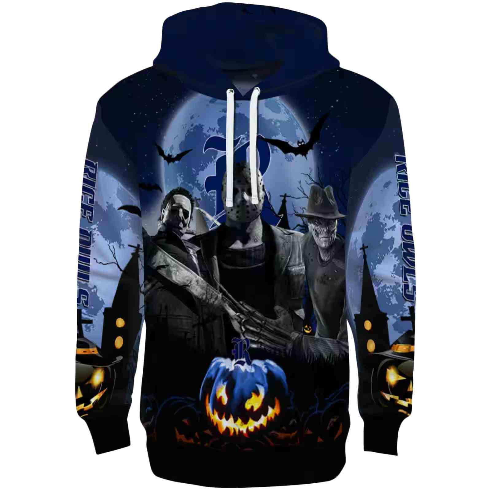 Rice Owls Halloween Vibes Navy Blue Black Hoodie