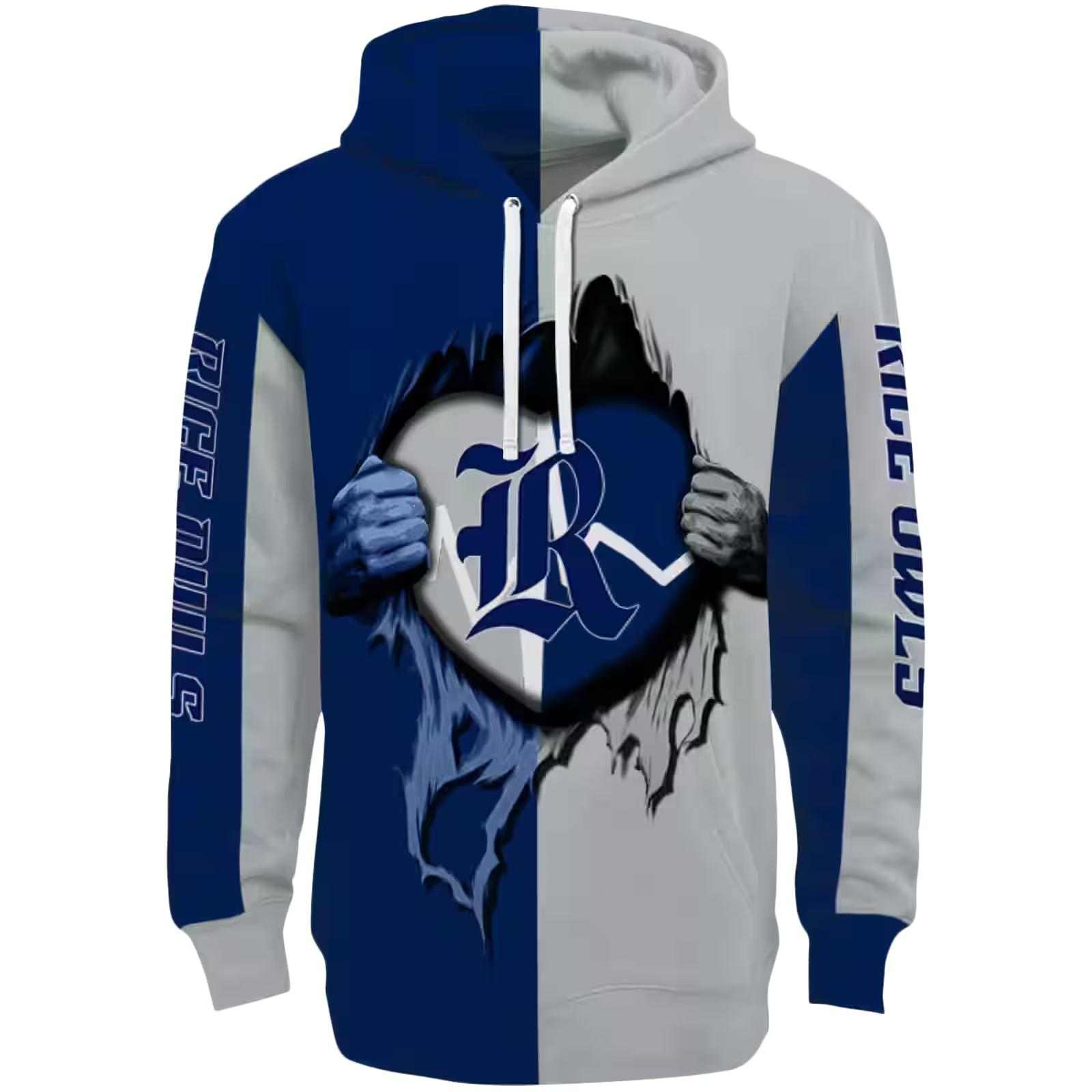 Rice Owls Heartbeat Graphic Navy Blue Hoodie
