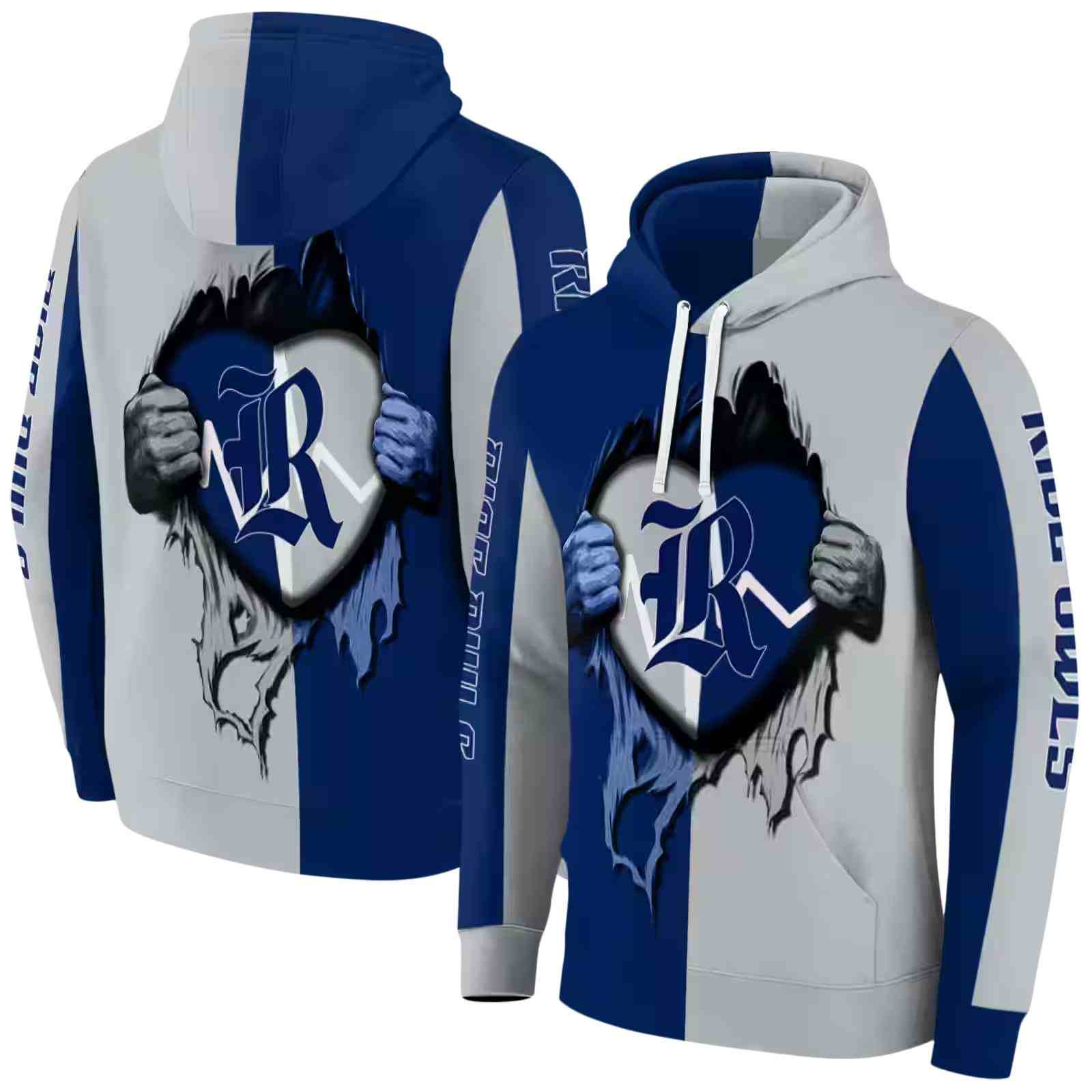 rice owls heartbeat graphic navy blue hoodie fashion forward